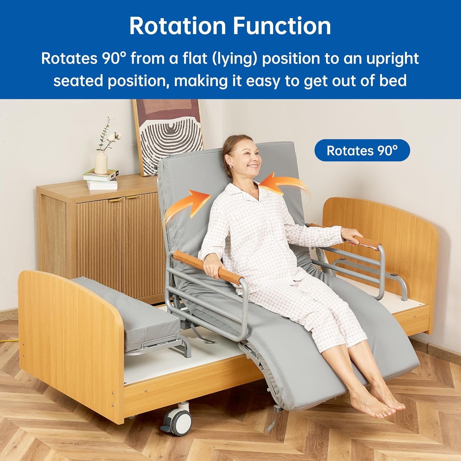 Rotating Multi-Functional Electric Hospital Bed, Rotates 90° From a Flat (Lying) Position to an Upright Seated Position, Making it Easy to Get Out of Bed. Easy Installation, 530 Lbs Capacity