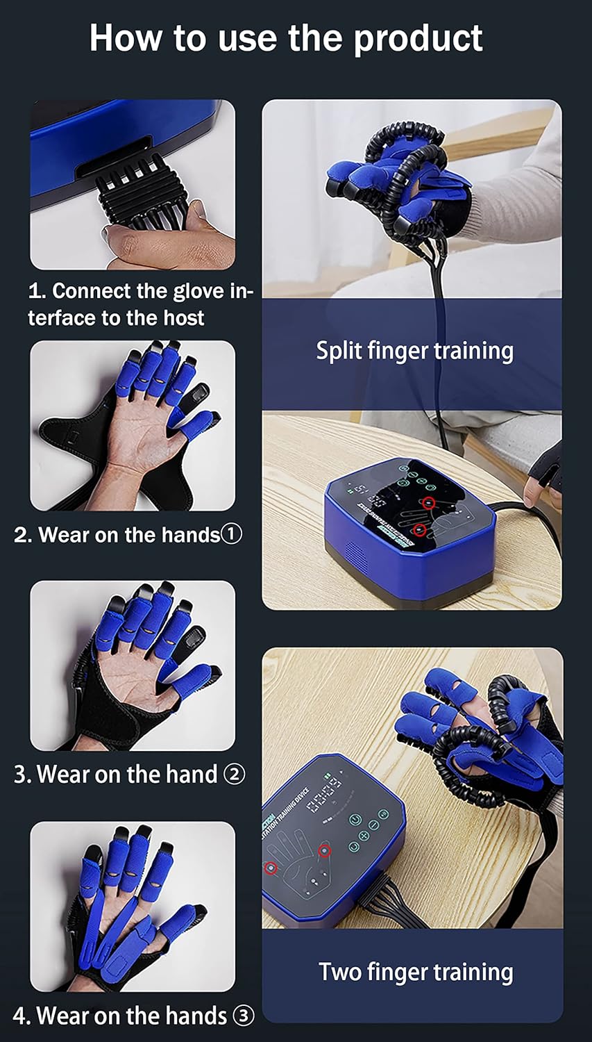 Both Hand Rehabilitation Robot Gloves, Electric Hand Dysfunction Patient Training Device Hemiplegia Finger Orthosis(Size:M Code)