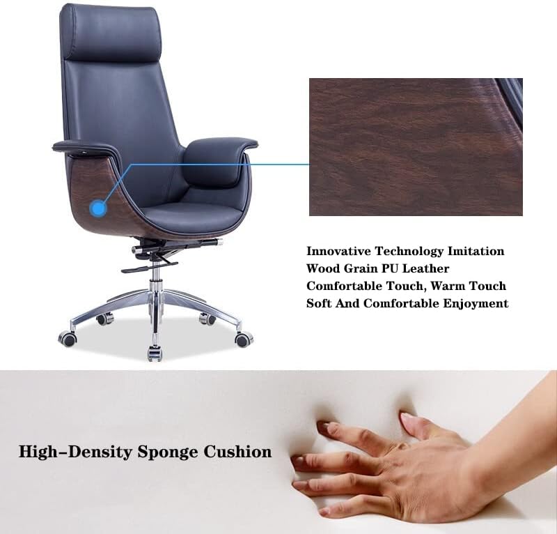 Posture Ergonomic Pu Leather,Managerial Computer Desk Chair Flip Up Armrest Big Tall with Adjustable Lumbar Support High Back Executive Task Swivel Leather Chair Comforta,Black