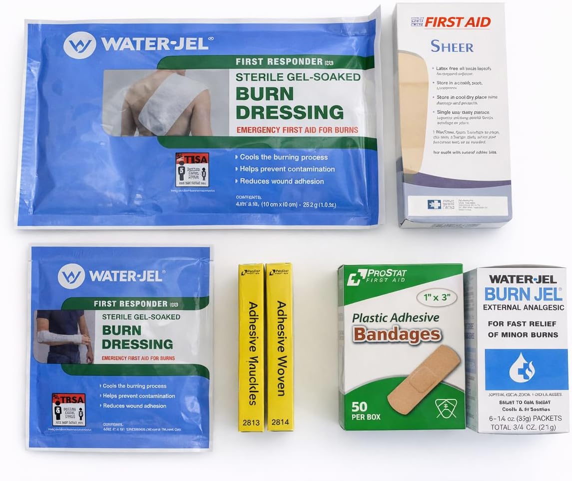 First Aid Trauma & Burn Response Bag – 140+ Piece Emergency Kit with Tourniquet, Water-Jel Burn Dressings, PPE, Wound Care & Cold Packs for Workplace, Vehicle & Industrial Safety
