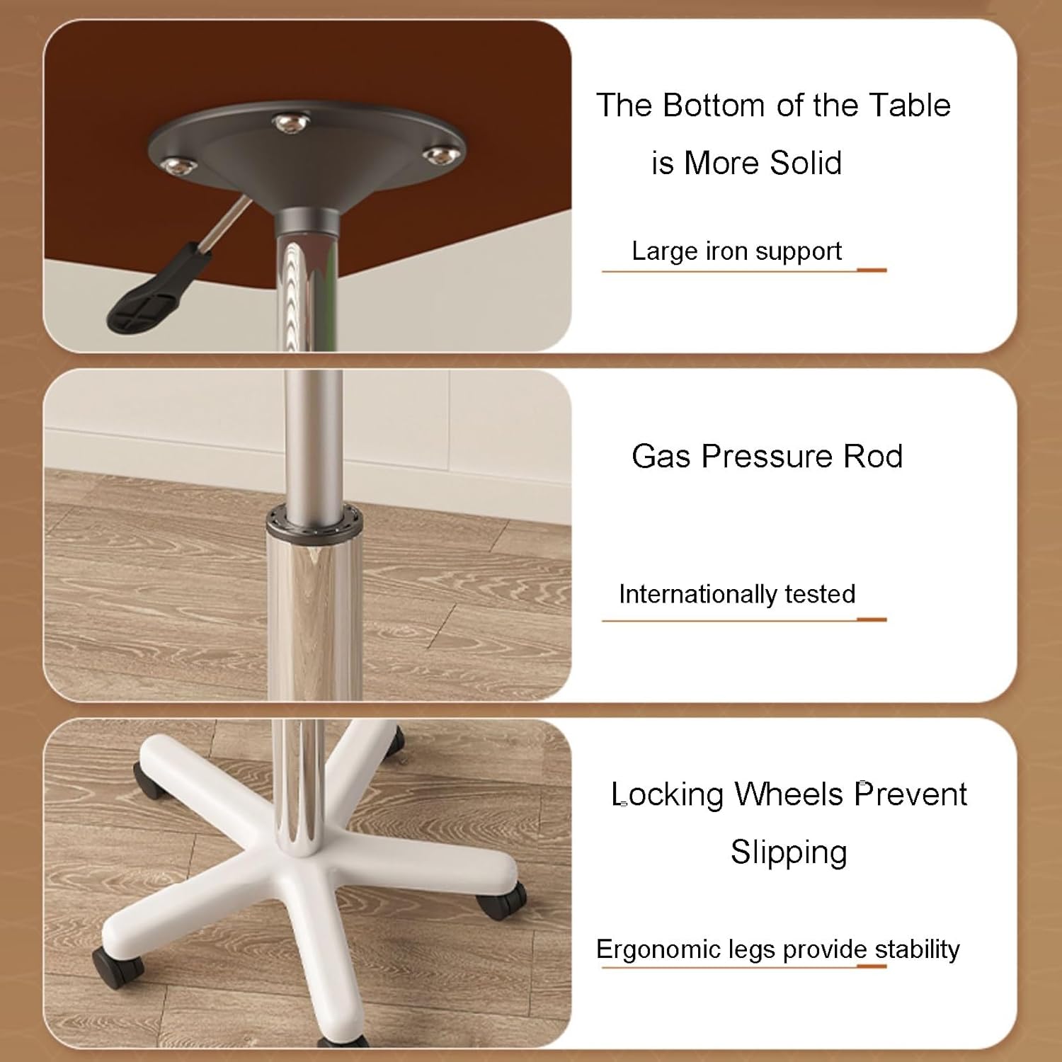 Adjustable Overbed Bedside Table with Wheels, 360° Rotation Pneumatic Mobile Standing Desk, Rolling Computer Cart Hospital Home Use(Black,109cm/42.9in)