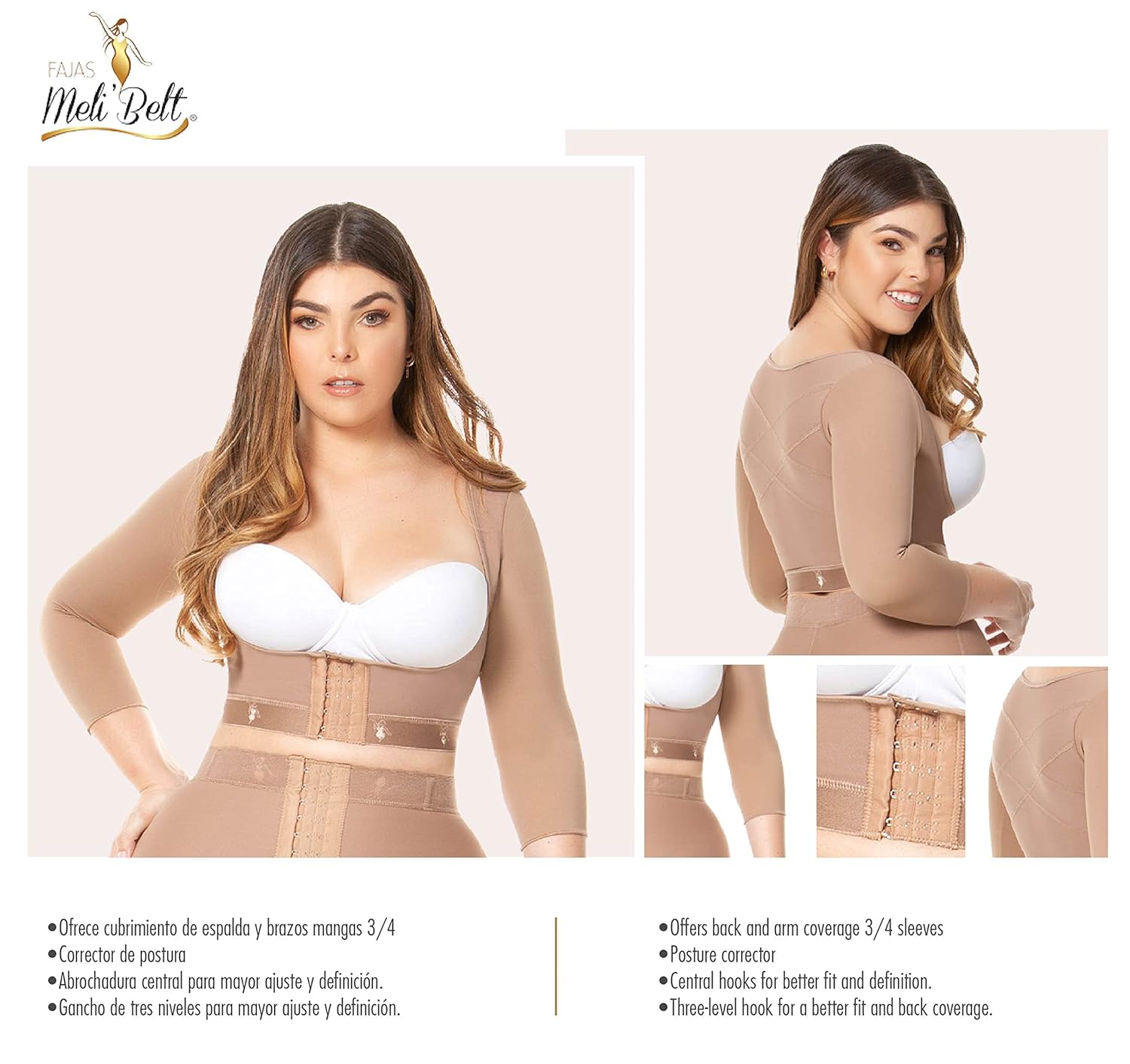 FAJAS MELI'BELT Melibelt 5024 Upper Arm Compression Post Surgical Shaper - Posture Corrector for Women (Mocca, Medium)