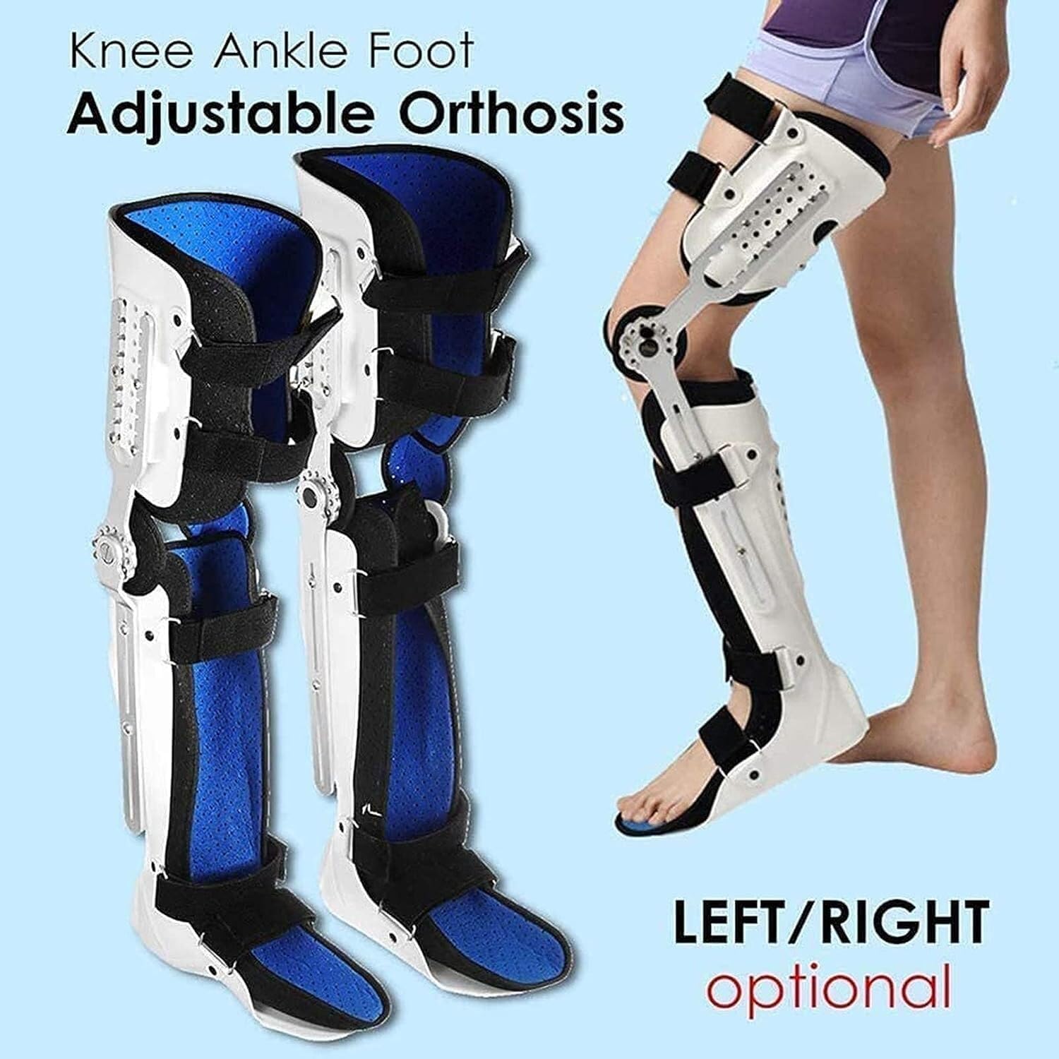 Adjustable Hip Joint Fixation Bracket, Hinged ROM Knee Foot Support Brace, Adjustable Post Op Knee Support Orthosis Immobilizer Protector, Full Leg Stabilizer Knee Orthosis Splint, Foot and Orthotics