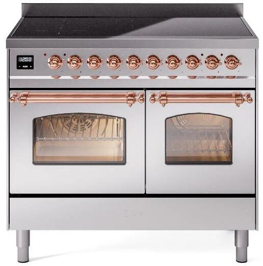 ILVE Nostalgie II 40-Inch Freestanding Electric Induction Range in Stainless Steel with Copper Trim (UPDI406NMPSSP)