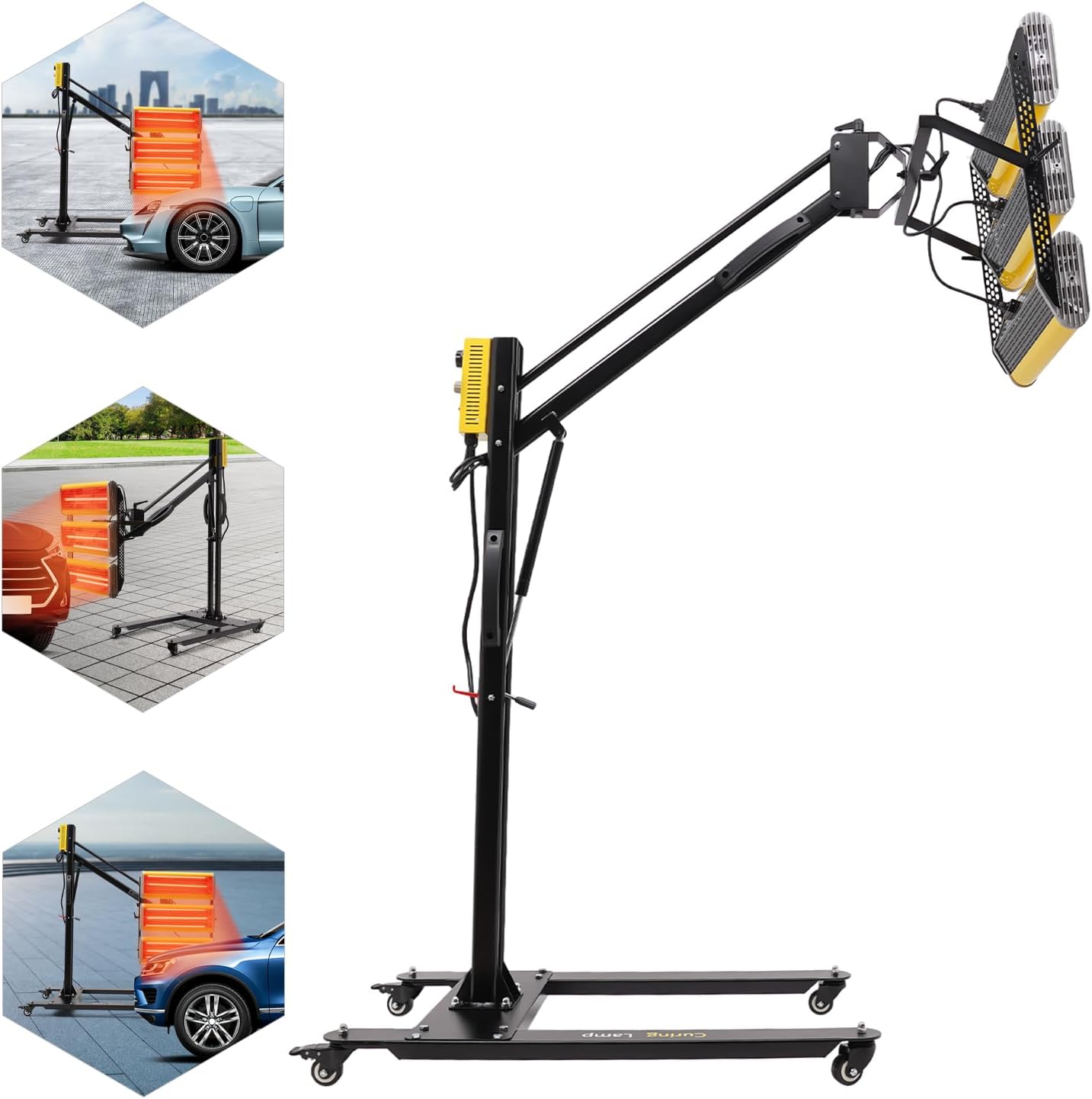 3900W Paint Baking Lamp with Hydraulic Lever, 180°Adjustable Support arm Automotive Baking Paint Lamp with Timer, Paint Curing Lamp for Spray Booths Car Bodywork Repair Tools