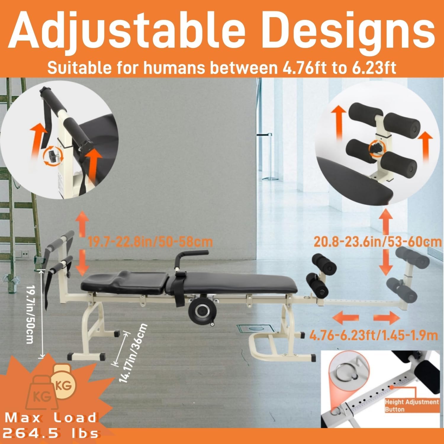 Cervical Vertebra Traction Table, Back Stretch Bench, Waist Bed, Body Spinal Decompression, Cervical Vertebra and Lumbar Vertebra Massage Bed, Physical Heal Extension Device