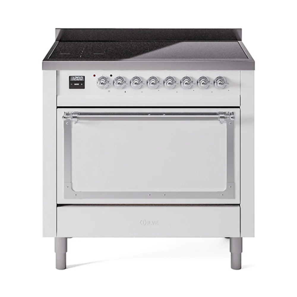 ILVE Nostalgie II Noblesse 36-Inch Induction Range with Solid Door in White with Chrome Trim (UNI366QNMPWHC)