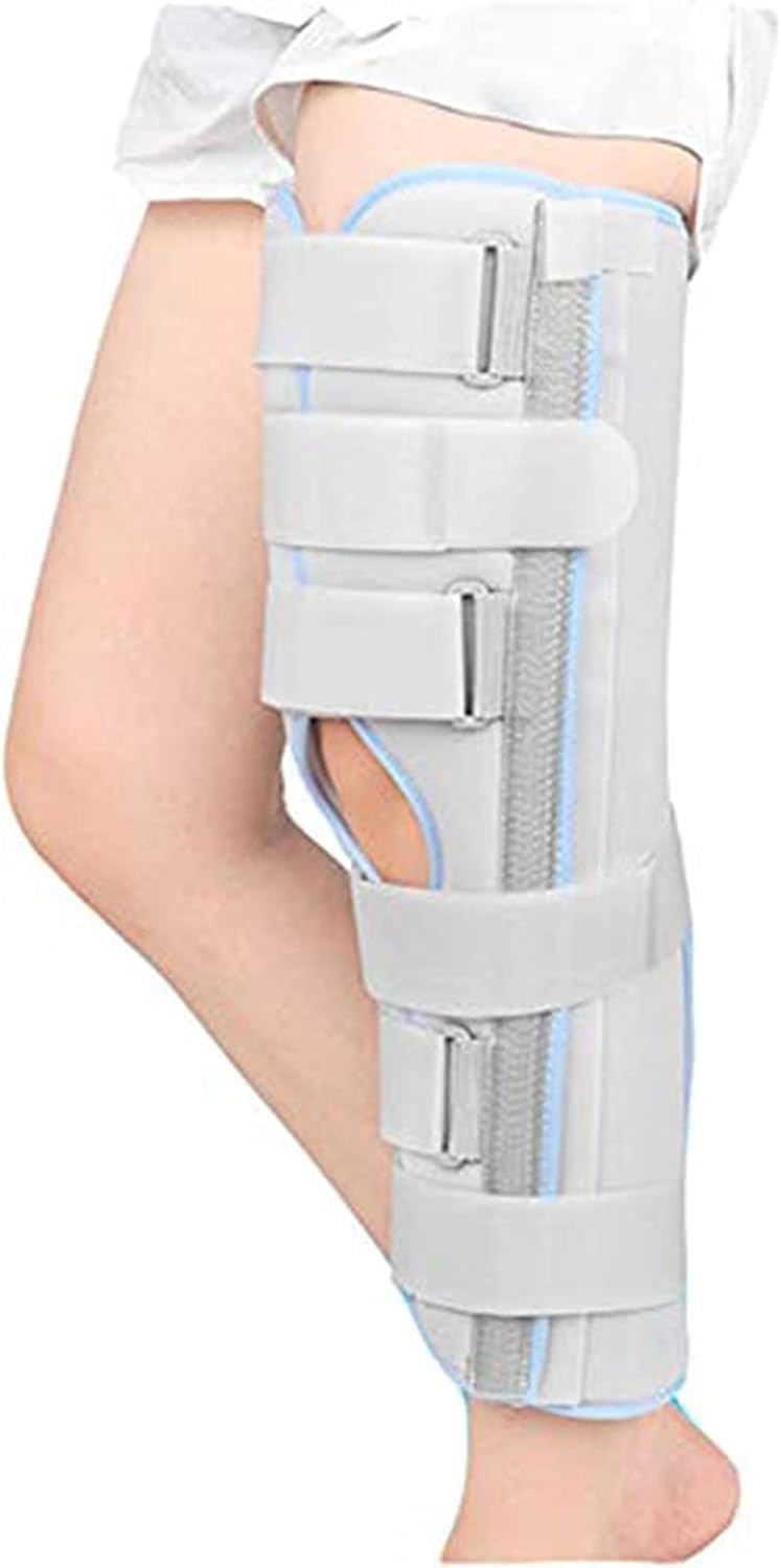 Knee Fixation Brace Full Leg Brace Straight Knee Splint Comfort Rigid Support for Knee Pre and Injury Recovery,Grey-16 inches