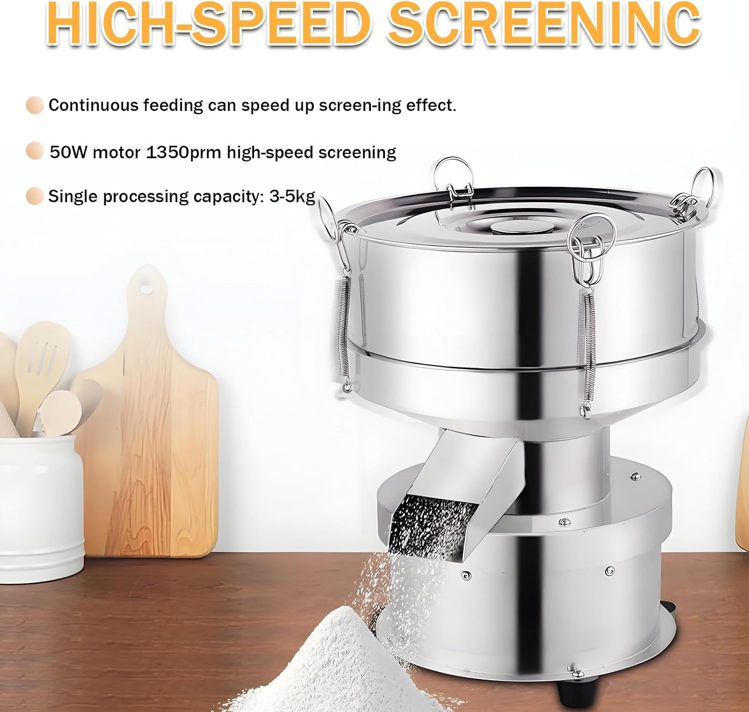 Compact Automatic Powder Sifter, Electric Vibrating Sieve Machine with 40/60 Mesh Screen for Small Batch Baking, Lab Use, and Home Kitchen 220V10cm-60mesh