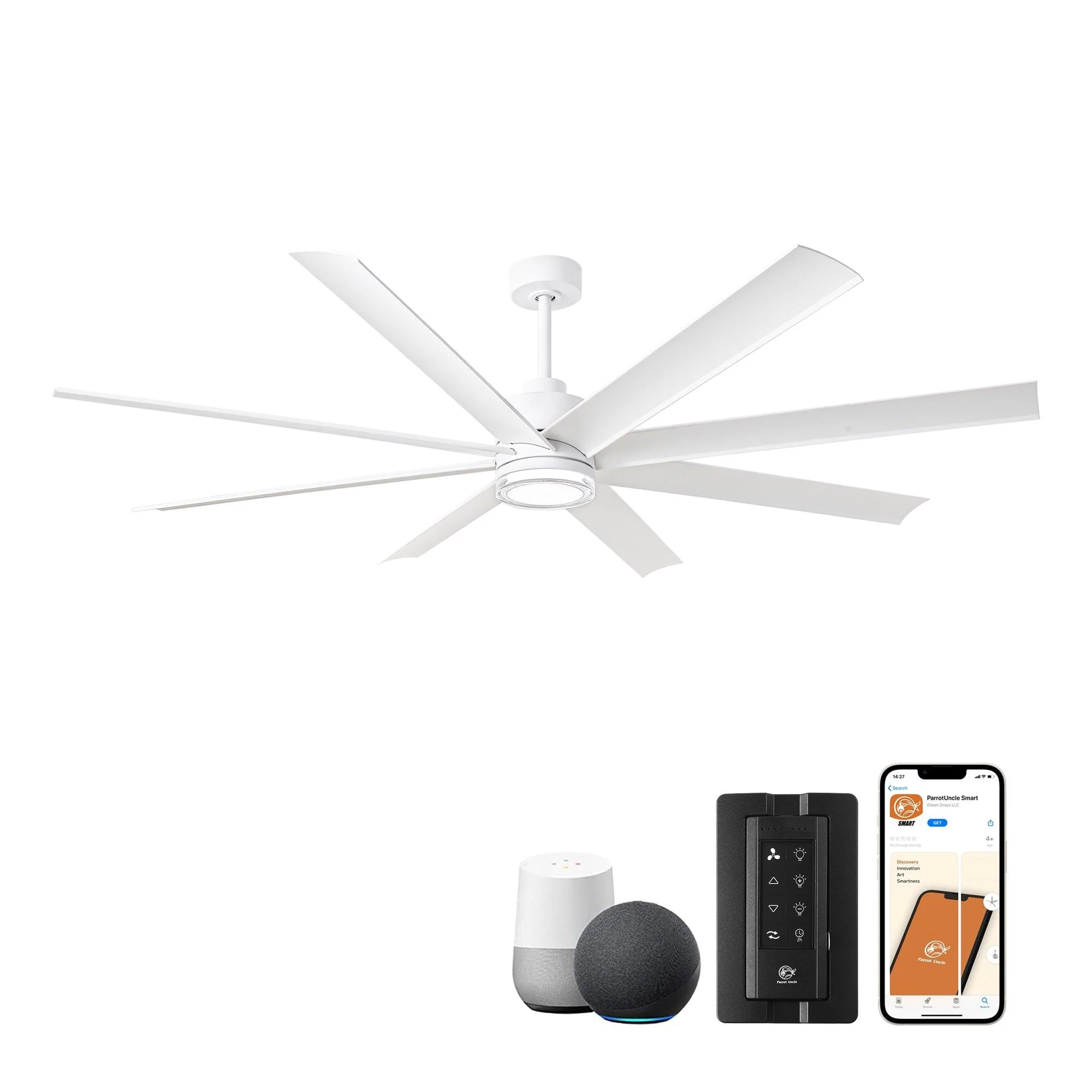 Parrot Uncle 72-Inch Daugava Modern Downrod Mount Smart Fan with LED Light