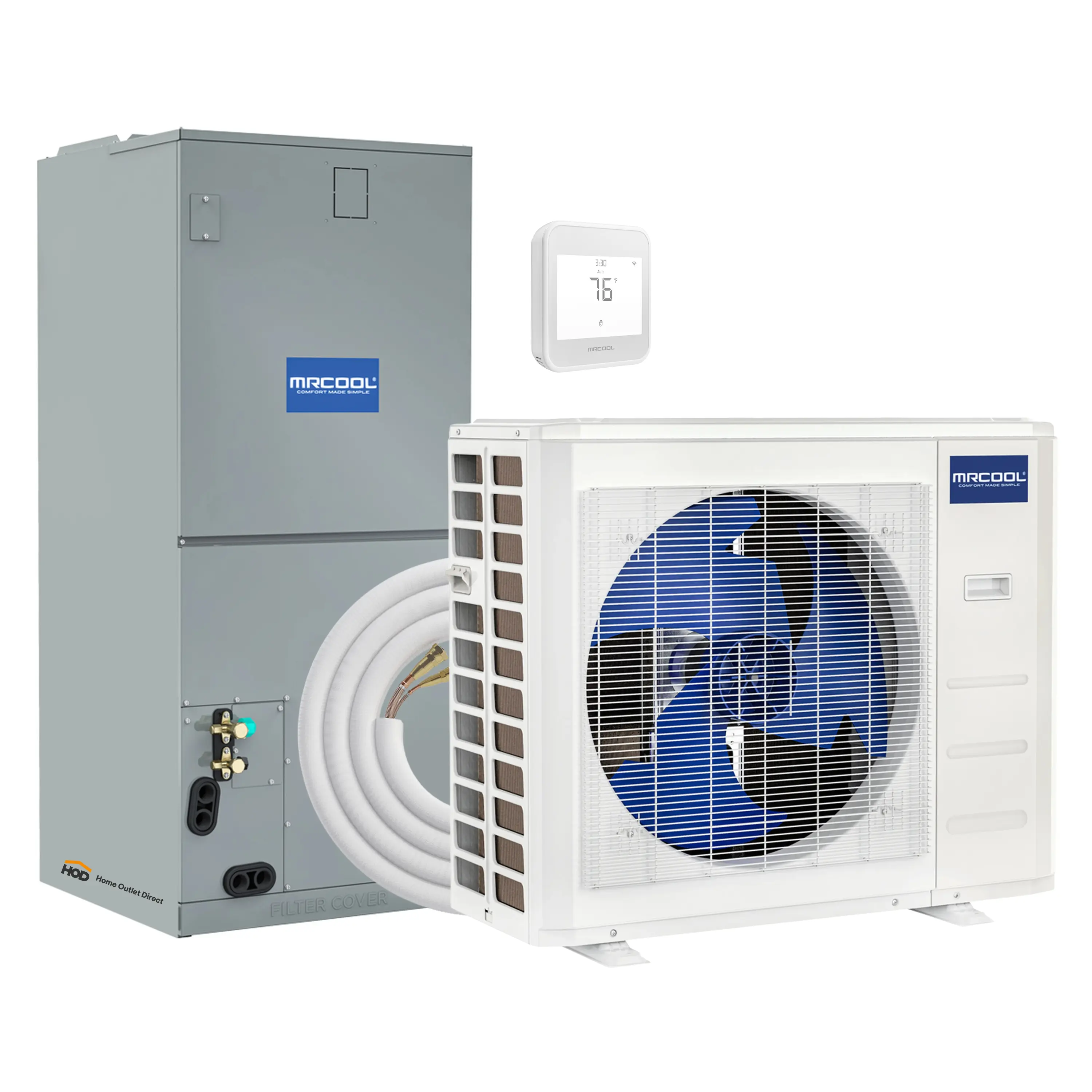 MRCOOL VersaPro 2nd Gen Central Split System with 18K BTU, 1.5 Ton, 18.8 SEER2, Heat Pump Condenser and Ducted Air Handler with 25 Ft. R-454B No-Vac Line Set (MVP-18-HP-230A25)