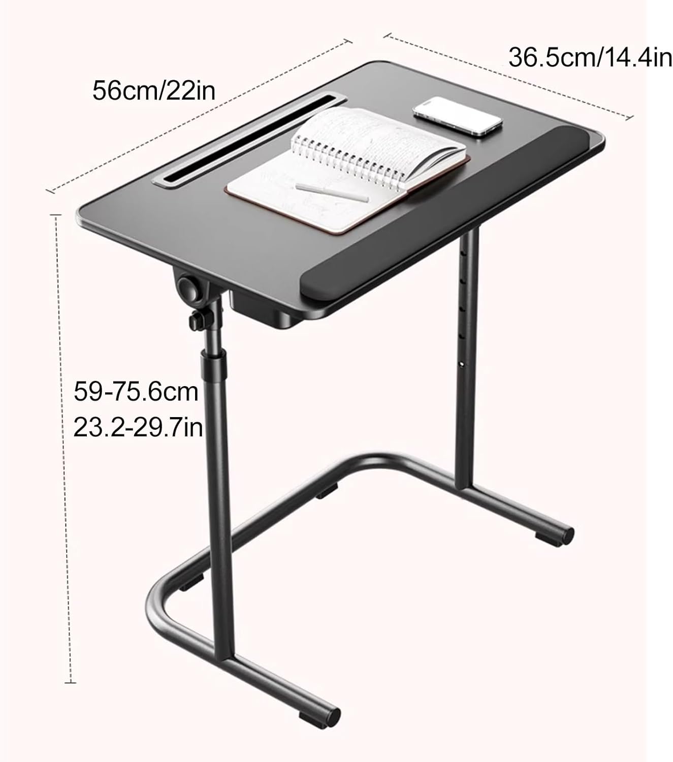 Overbed Bedside Table with Wheels, Adjustable Hospital Bedside Desk, Tiltable Hospital Bed Table Over The Bed, with Cup Holder, for Couch, Home, Office(White)