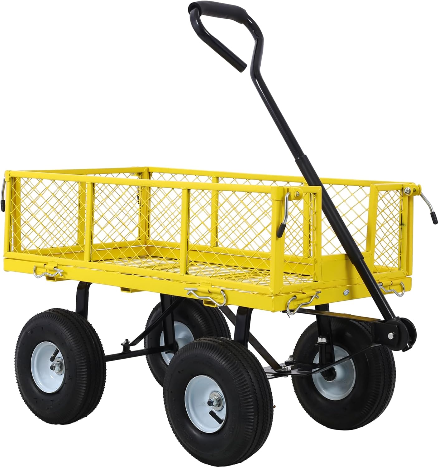 Black Solid Wheel Utility Wagon, Multi-Functional Garden Cart for Farming, Carts Dump Cart, Yard Home Use, Spacious Bed Design