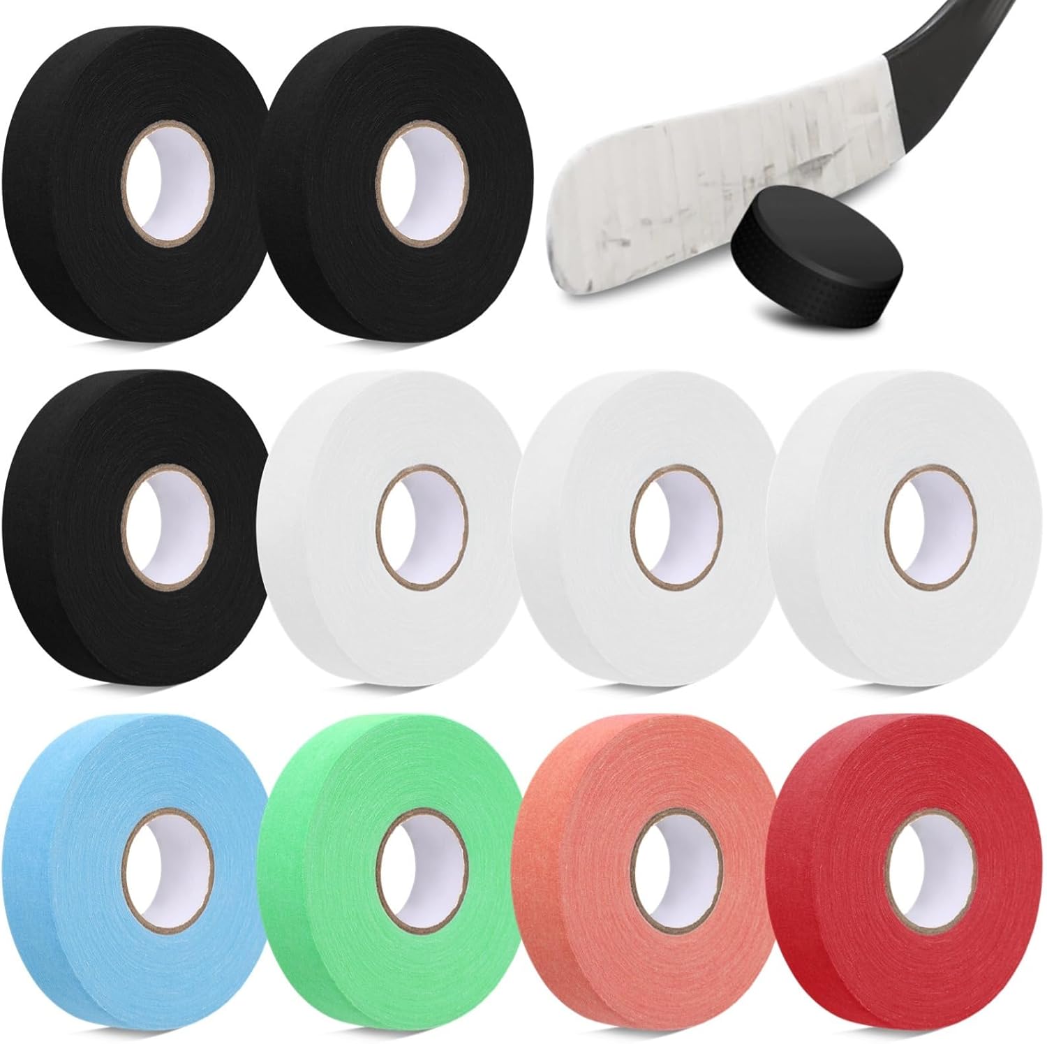 Sports Stick Tape Set, 10 Rolls of 1-Inch Poly-Cotton Wraps for Hockey, Lacrosse & More, Adhesive Shin Tape, Non-Slip, 27.3 Yards Each