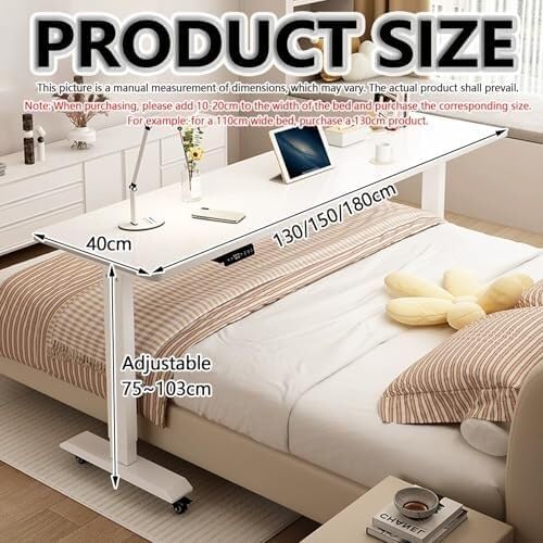 Electric Adjustable Height Overbed Table with Wheels, Rolling Bed Desk for Laptop, Home & Hospital Use, Mobile Hospital Bed Table(Gray White,180cm)
