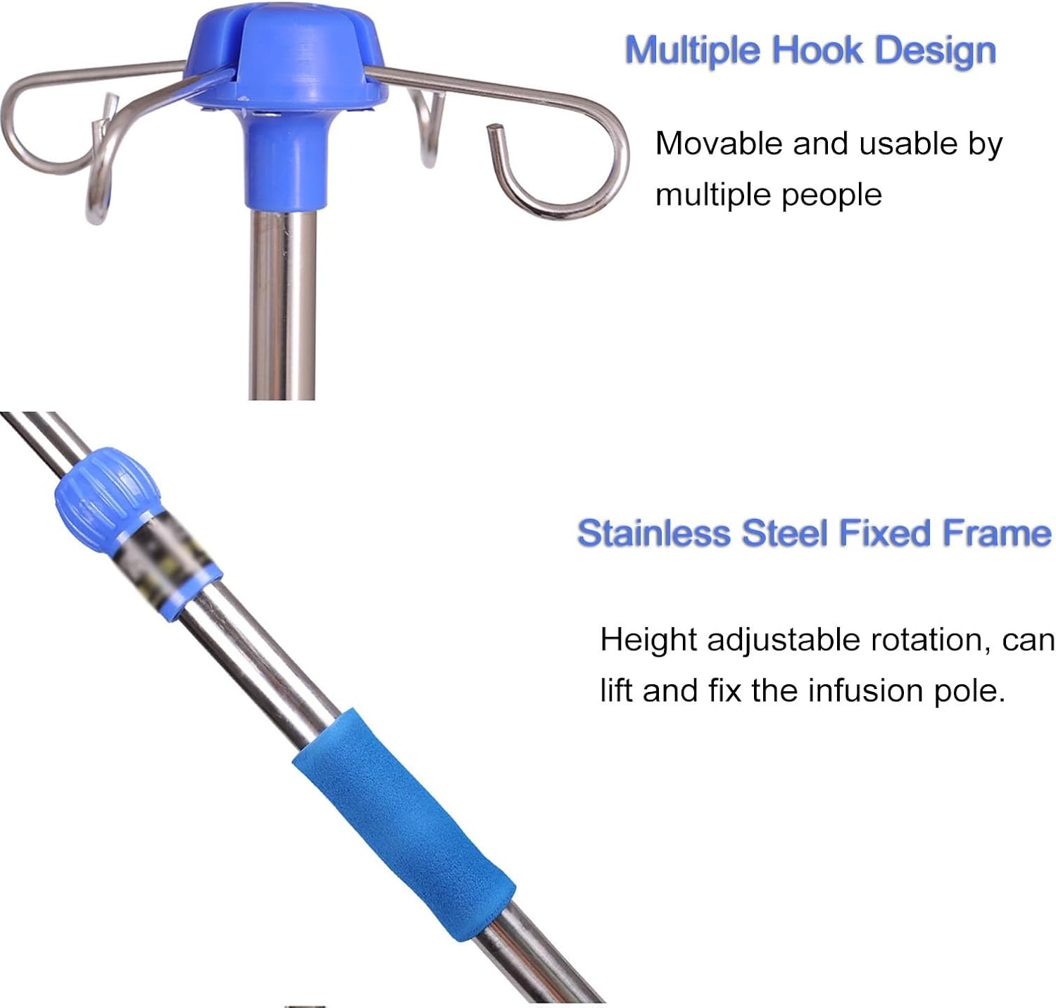 IV Pole with Tray — Ergonomic IV Pole with Wheels — Medical IV Fluid Bag Stand— Stainless Steel IV Pole with Tray for Hospital & Home IV Therapy