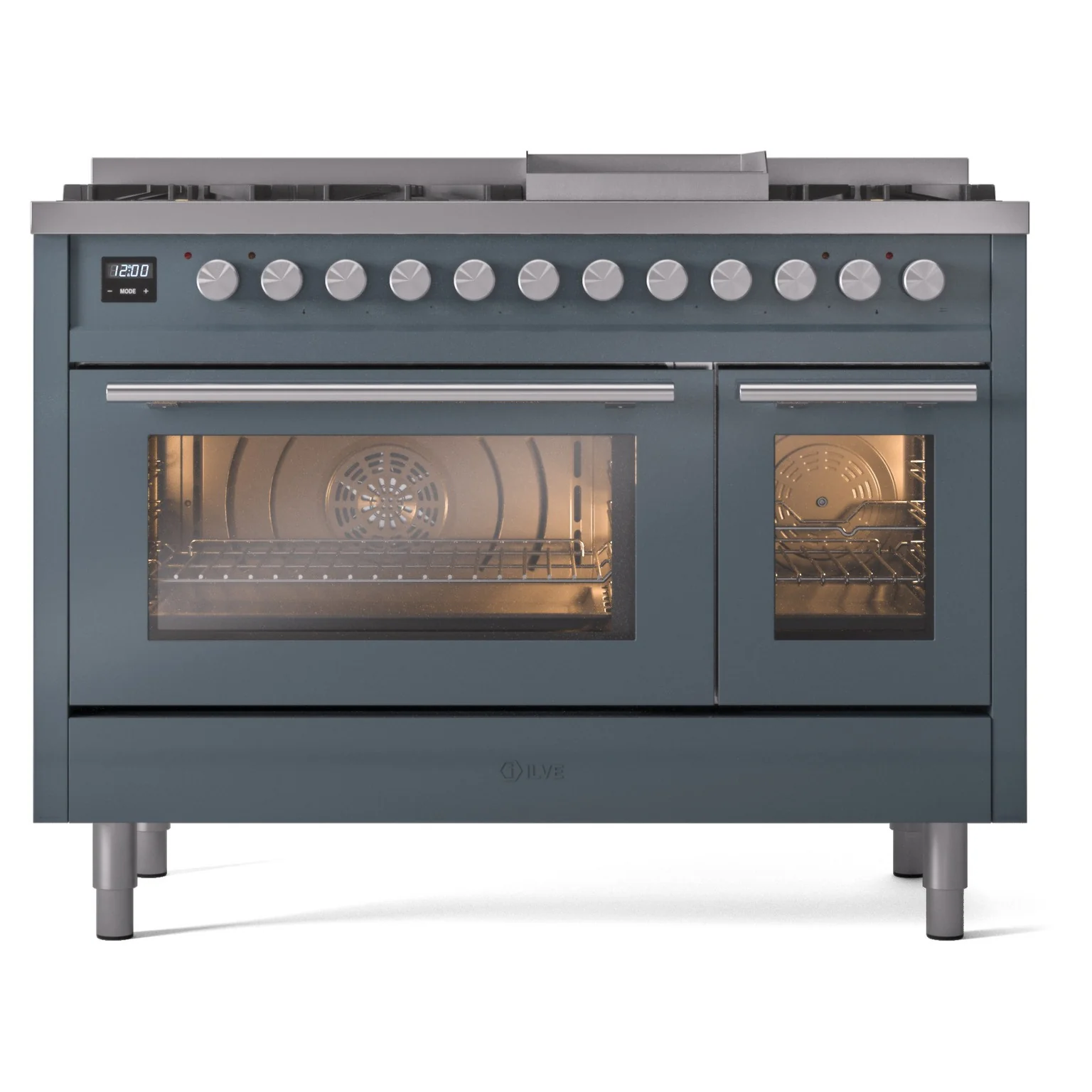 ILVE 48-Inch Professional Plus II Freestanding Dual Fuel Range with 8 Sealed Burner in Blue Grey (UP48FWMPBG)