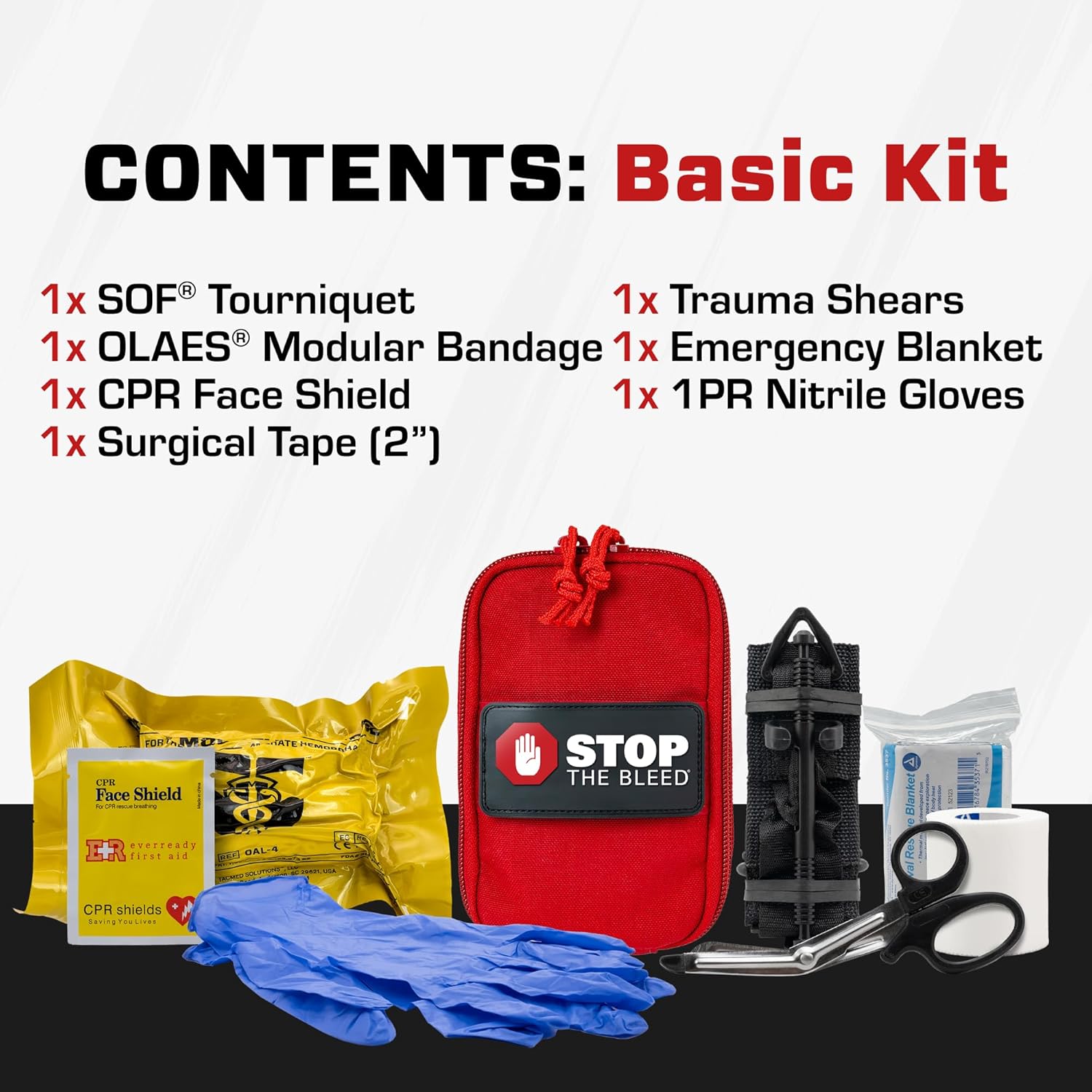 TacMed Solutions Stop The Bleed Kit – Basic Bleeding Control Red Nylon Pouch, Easy-to-Use Hemorrhage Control Kit, Emergency First Aid with Tourniquet and Emergency Bandage