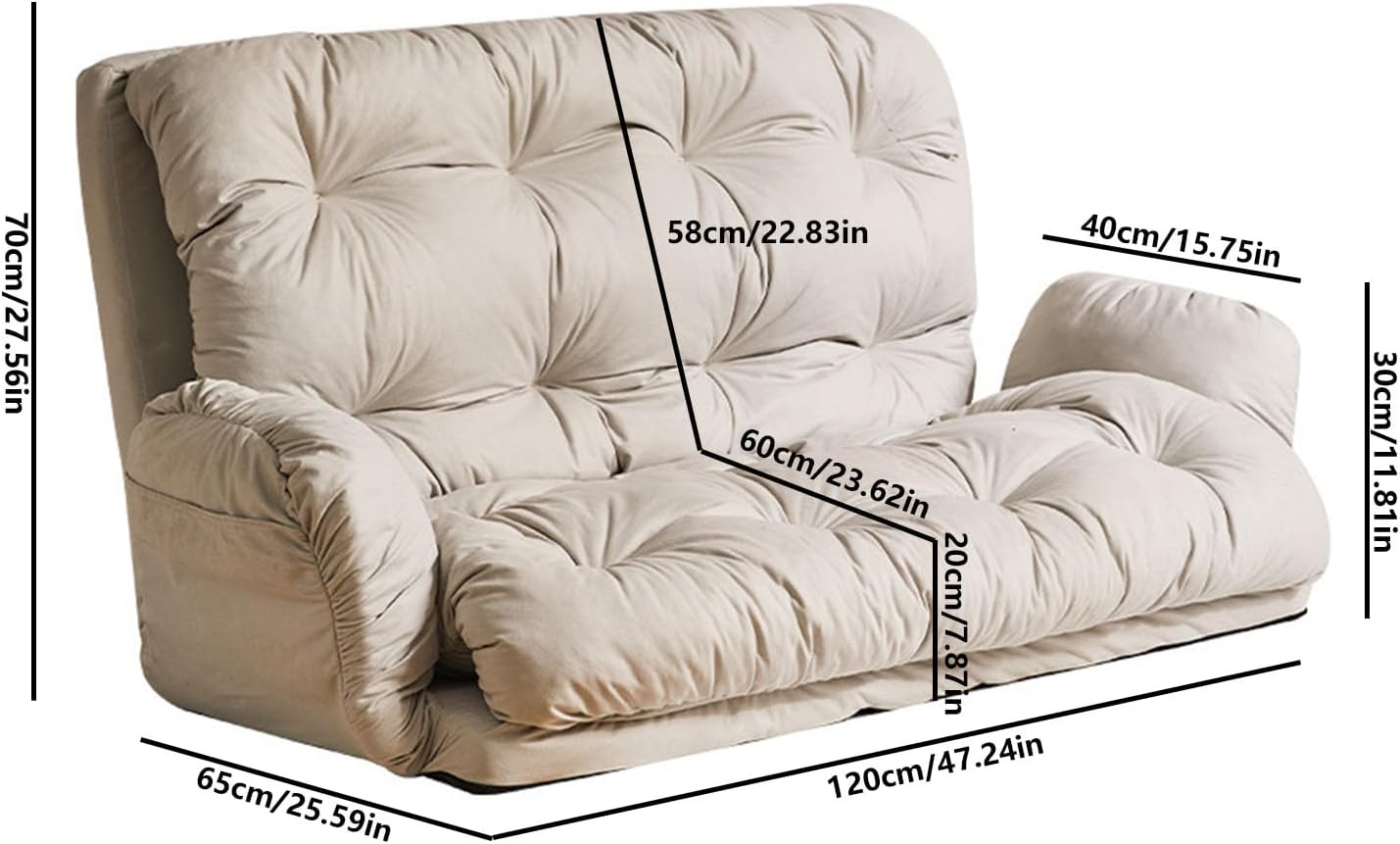 6-Position Adjustable Lazy Sofa, Fluffy-Tech Fabric Recliner with Padded Armrests, Ergonomic Dual-Zone Support Freestanding Lounge Chair for Bedroom & Living Room