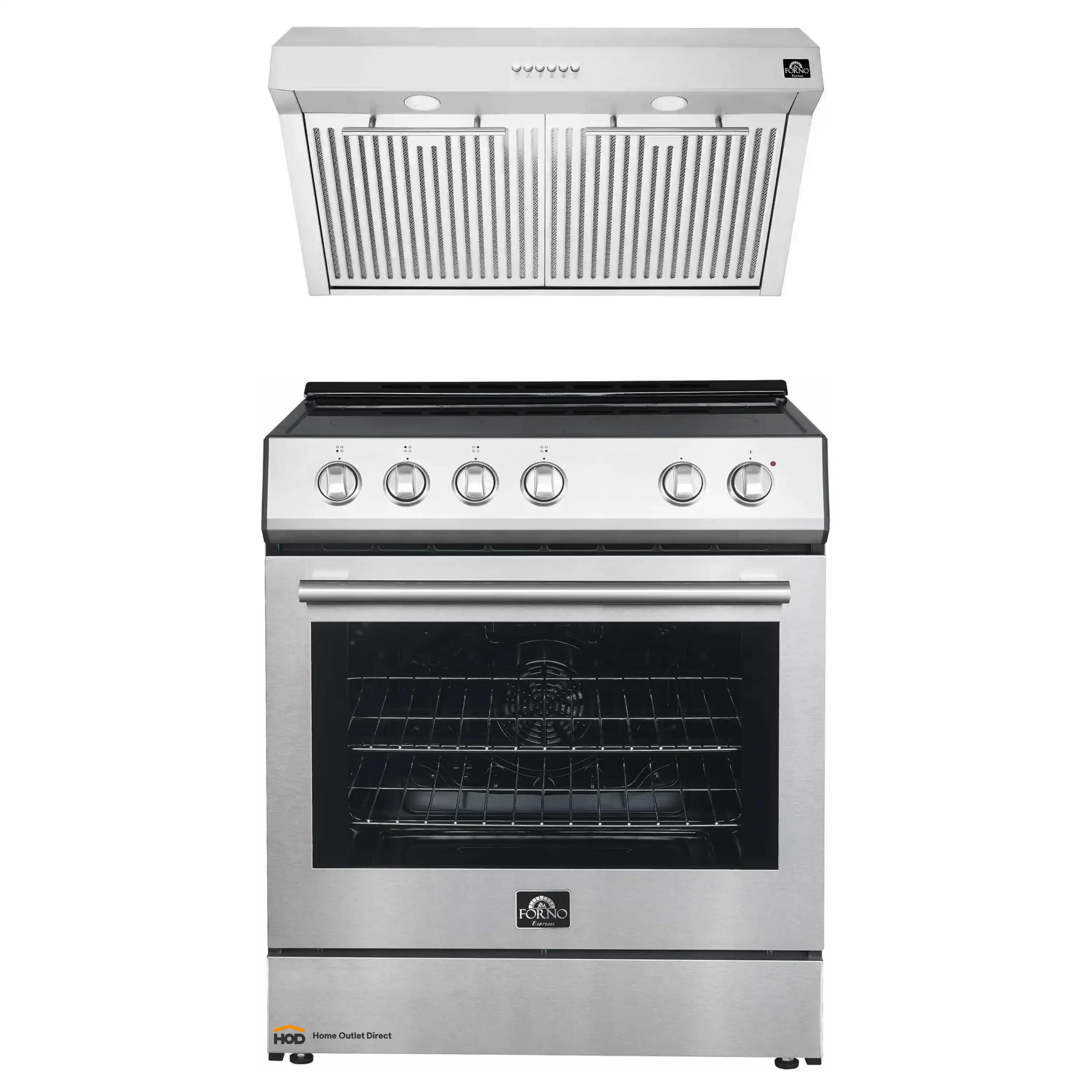 Forno Espresso 2-Piece Appliance Package - 30-Inch Electric Range with 5.0 Cu.Ft. Electric Oven and Under Cabinet Range Hood in Stainless Steel (FBDL-002-01US)