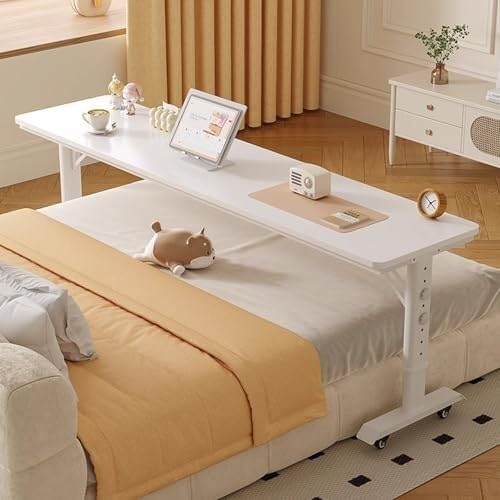 Adjustable Height Overbed Table, Mobile Rolling Hospital Bed Desk, Laptop Workstation with Wheels, Bedside Table for Bedroom & Home Use(180 * 60cm)