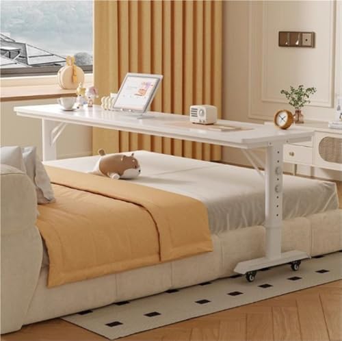 Adjustable Overbed Rolling Table, Mobile Laptop Desk with Extended Wood Top & Metal Frame for Bedroom, Home Office, Hospital Use - Versatile & Space-Saving Solution