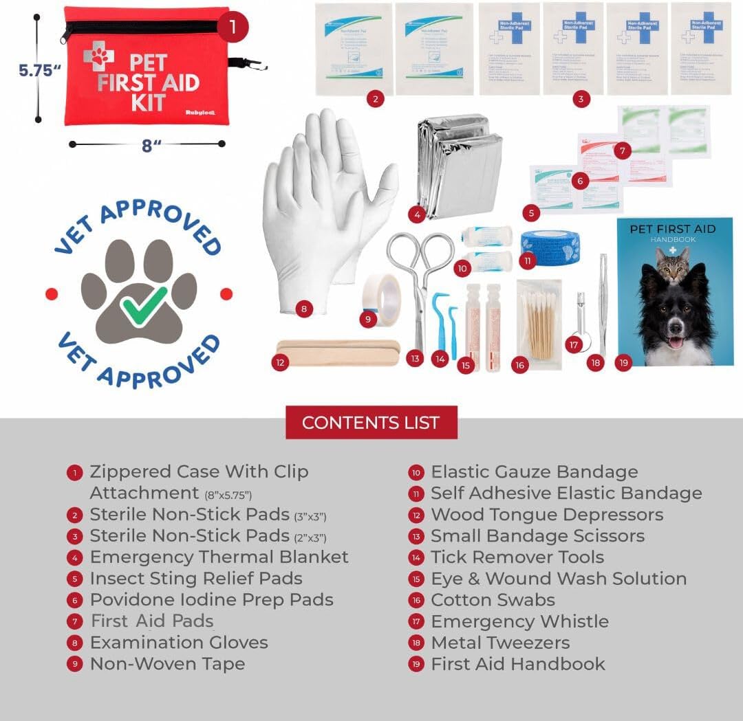 Dog First Aid Kit 3-Pack – 2 Hard-Sided & 1 Compact Travel Pet First Aid Kits – Vet-Approved Emergency Supplies with First Aid Guide, Tick Remover, Thermal Blanket for Hiking, Camping, Car, RV
