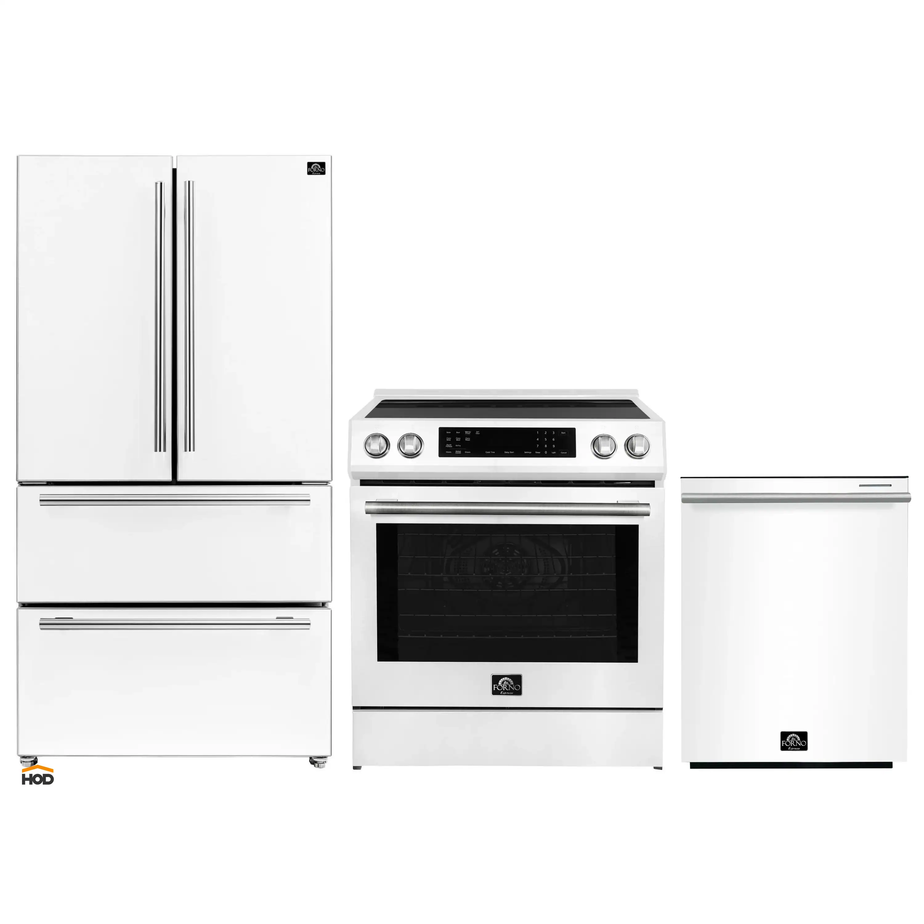 Forno Espresso 3-Piece Appliance Package - 30-Inch Induction Range, Refrigerator and Dishwasher in White with Stainless Steel Trim