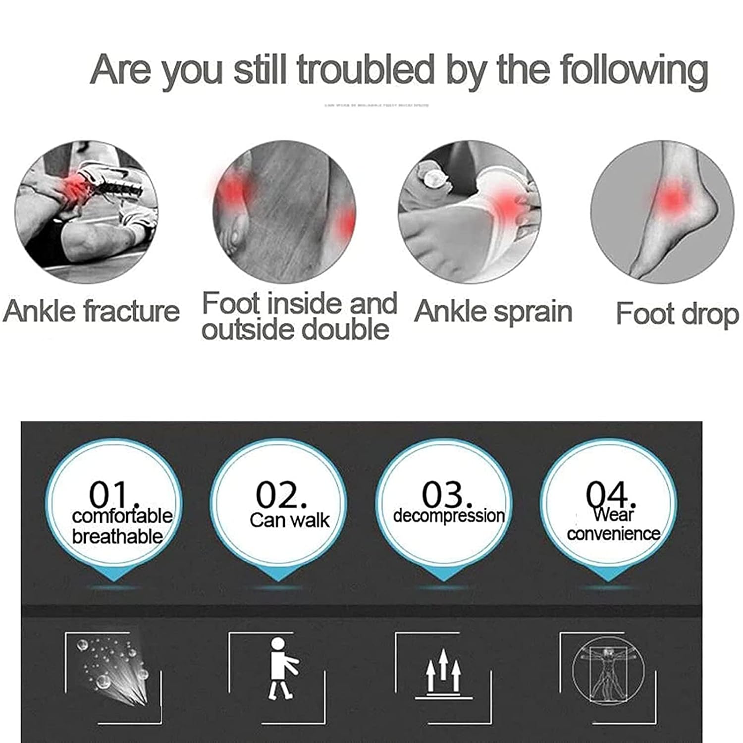 HUANGJUN Ankle Support, Foot Drop Orthosis Ankle Foot Drop Postural Correction Brace Orthosis Splint Support Splint Protection for Better Movement,left