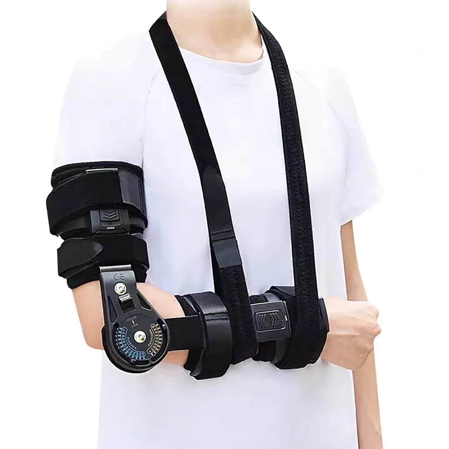 Hinged Adjustable Elbow Brace Post Surgical Rom Elbow Brace Arm Injury Post Surgery with Sling Stabiliser Splint (Color : Left arm)