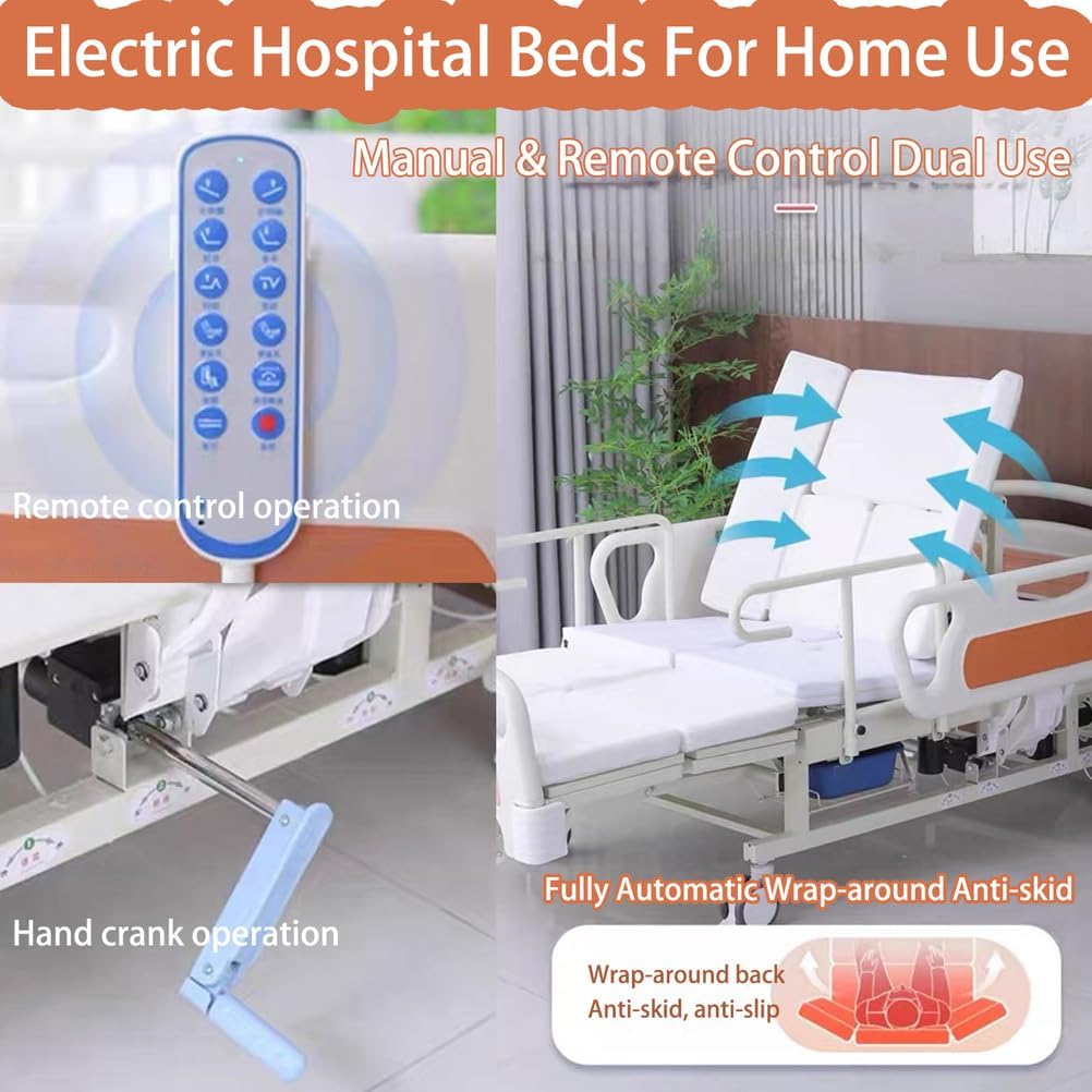 Premium 10 Function Full Electric Hospital Bed, with Lateral Tilting Electric Medical Bed for Home and Hospital, with Mattress Rails Locking Casters 530LB Loading
