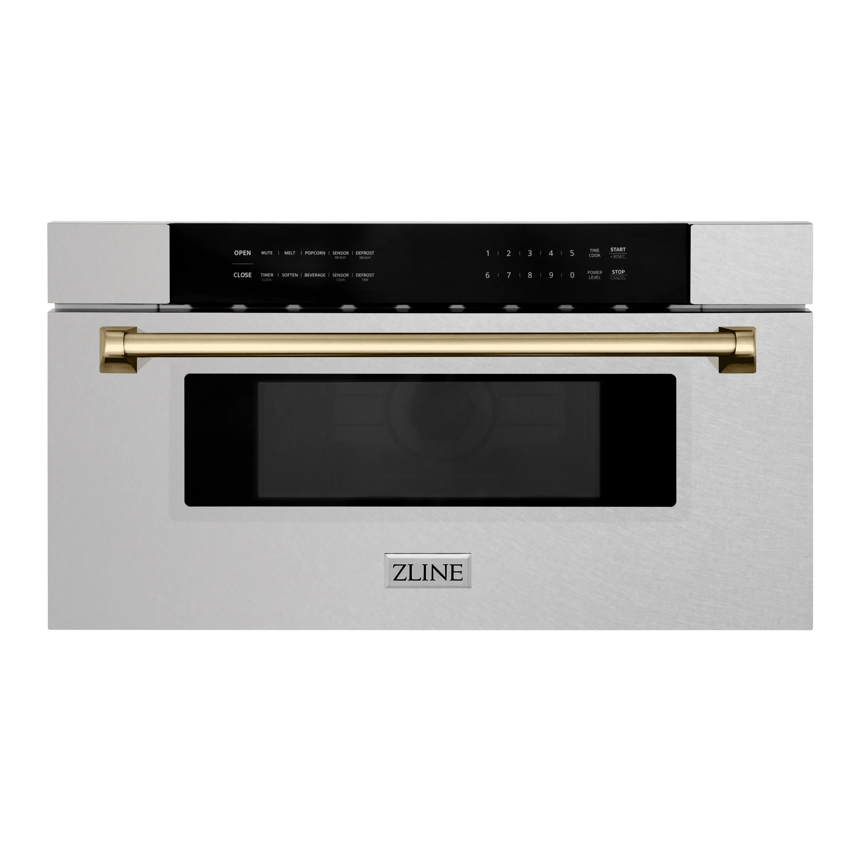 ZLINE Autograph Edition 30-Inch 1.2 cu. ft. Built-In Microwave Drawer in Fingerprint Resistant Satin Stainless Steel with Champagne Bronze Accents (MWDZ-30-SS-CB)