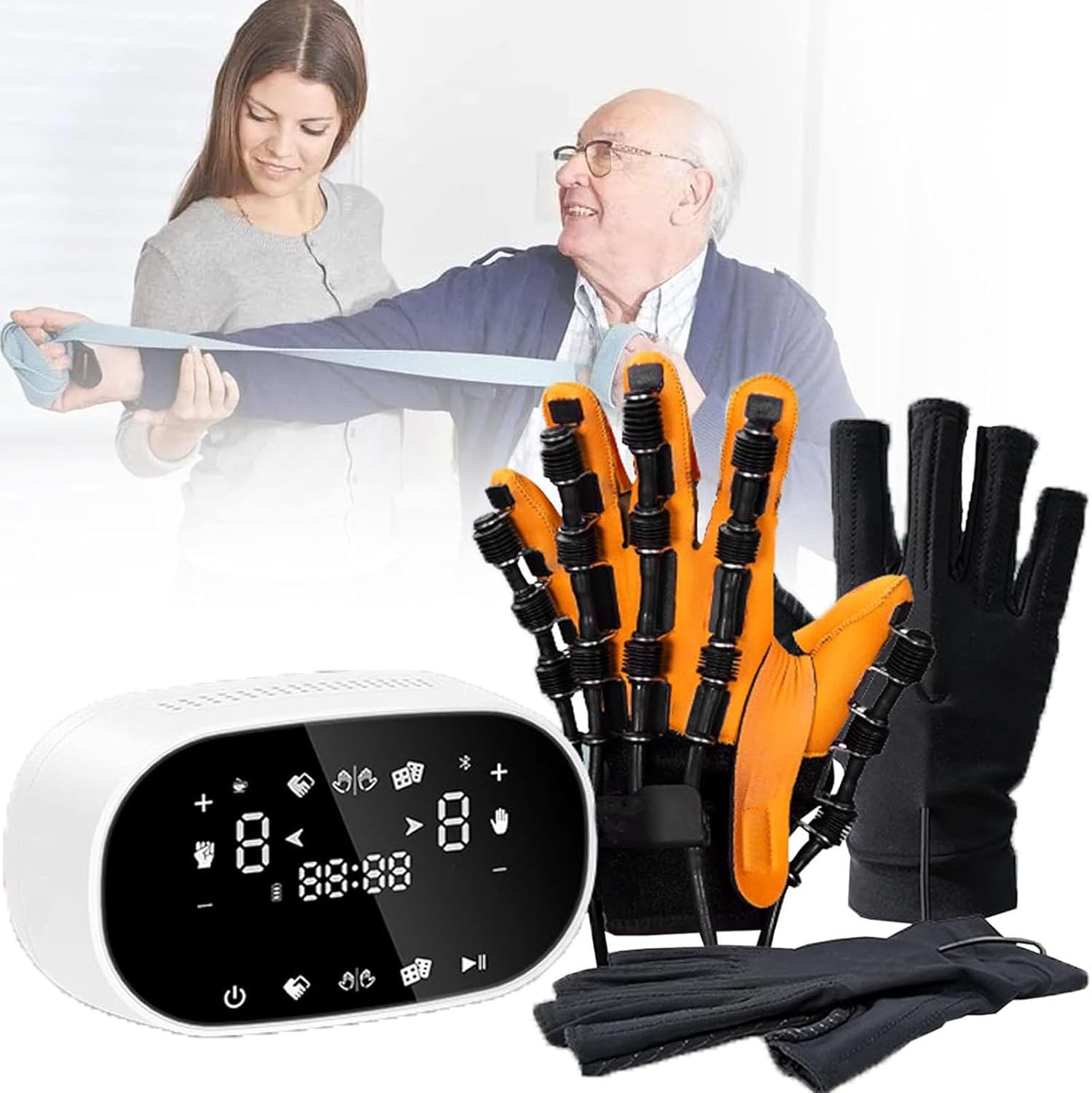 GaRcan Stroke Hemiplegia Training Equipment,Rehabilitation Robot Gloves,Finger Straightening Brace Guard Protector,Adjustable Flexion And Extension Time,Easy Operation (Left XL)