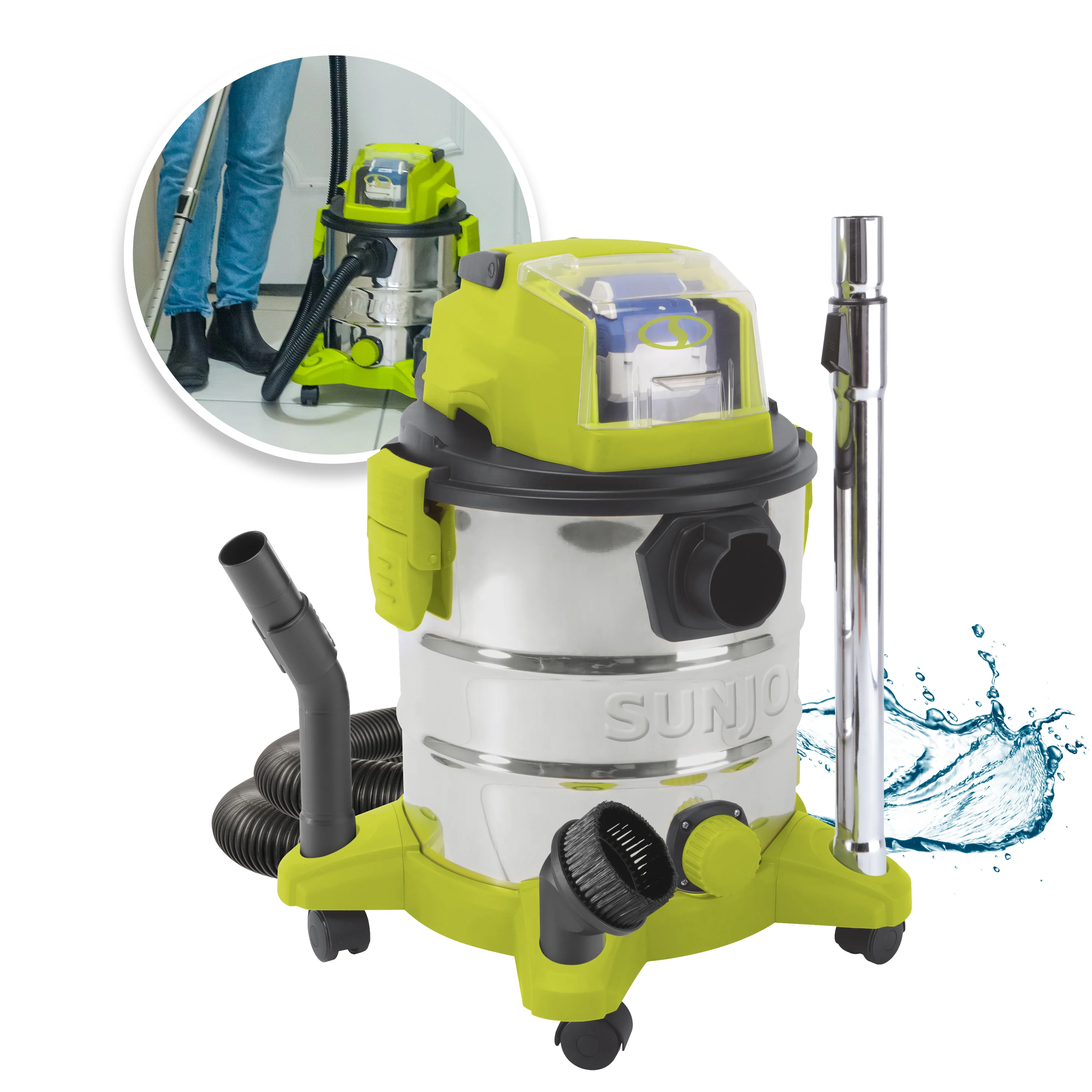 Sun Joe 24V-WDV6000 24-Volt* IONMAX Cordless Portable Stainless Steel Wet/Dry Vacuum Kit | 5.3 Gal | W/ 4.0-Ah Battery + Charger