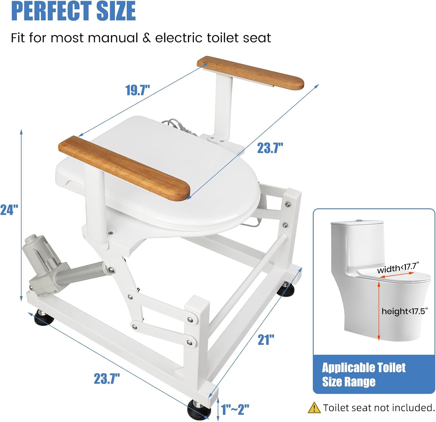 Lift Toilet Seat for Elderly with Wooden Armrests, FSÄ/HSÄ Eligible Electric Sit to Stand Lift for Elderly and Disabled, Toilet Seat Lift Supports Up to 440lbs
