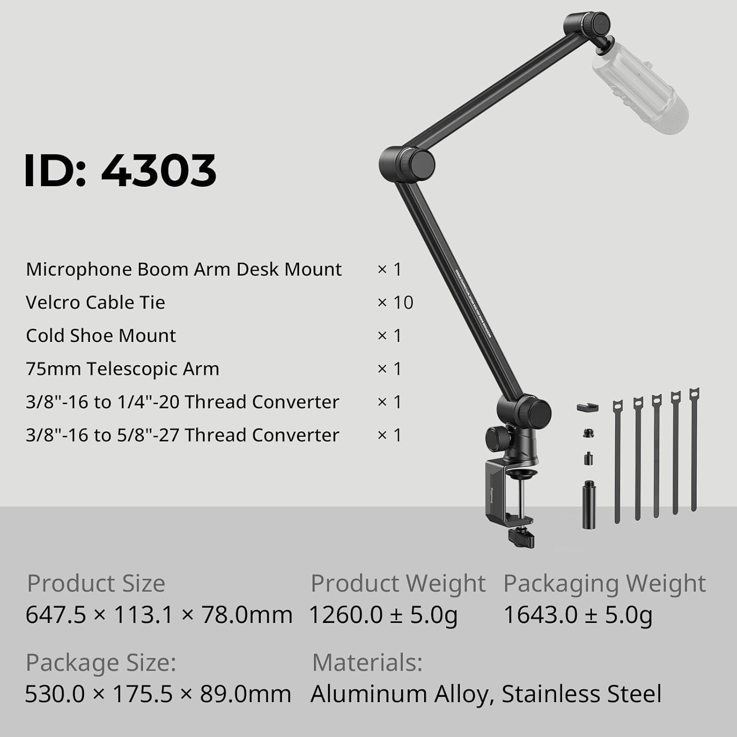 SmallRig Mic Boom Arm, Innovative Hydraulic Damping Microphone Stand with Desk Mount Clamp, Screw Adapter, Cable Management for Podcasting, Streaming, Gaming, Home Office - 4303