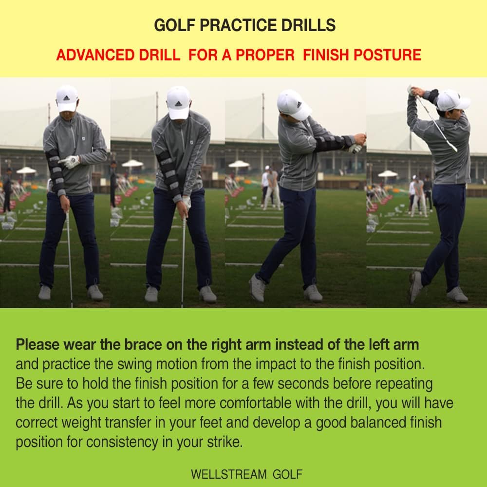 U.S. Patented Weighted Elbow Brace - Shoulder Turn & Straight Arm Golf Swing Trainer Increasing Moment of Inertia Force (Rigid, 2 lb)