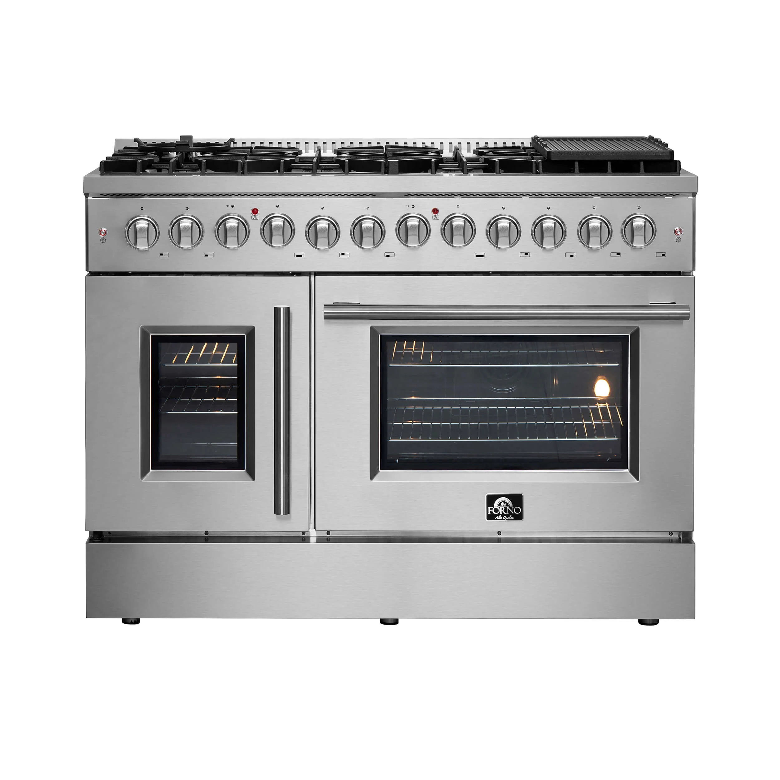Forno 48-Inch Galiano Dual Fuel Range with 8 Gas Burner Cooktop,  & 6.58 Cu.Ft. Double Ovens in Stainless Steel (FFSGS6356-48)