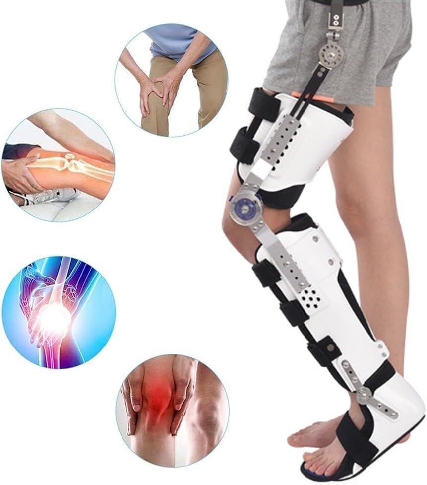 Knee, Ankle and Foot Orthosis Hinged Knee Foot Support Brace Full Leg Stabilizer Orthosis Splint for Lower Limb Injuries Post Knee and Foot Protector Also Used for Achilles Pain Relief(Left)