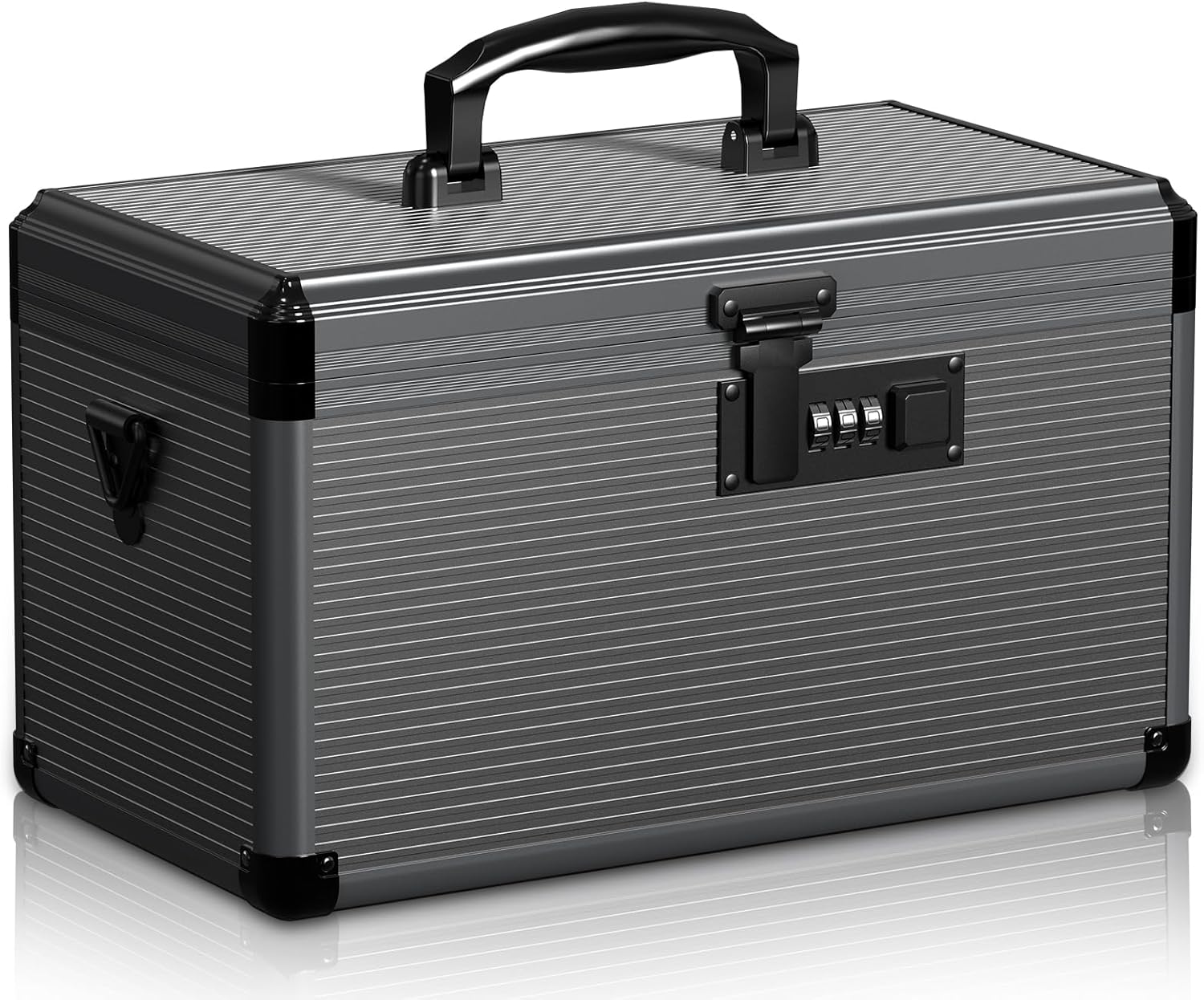 Medicine Lock Box with Code, Locking Medicine Box with Removable Tray & Pocket Bag, Portable First Aid Box for Home, 16 * 9.25 * 7.5 Inch (Black, X-Large-16inch)