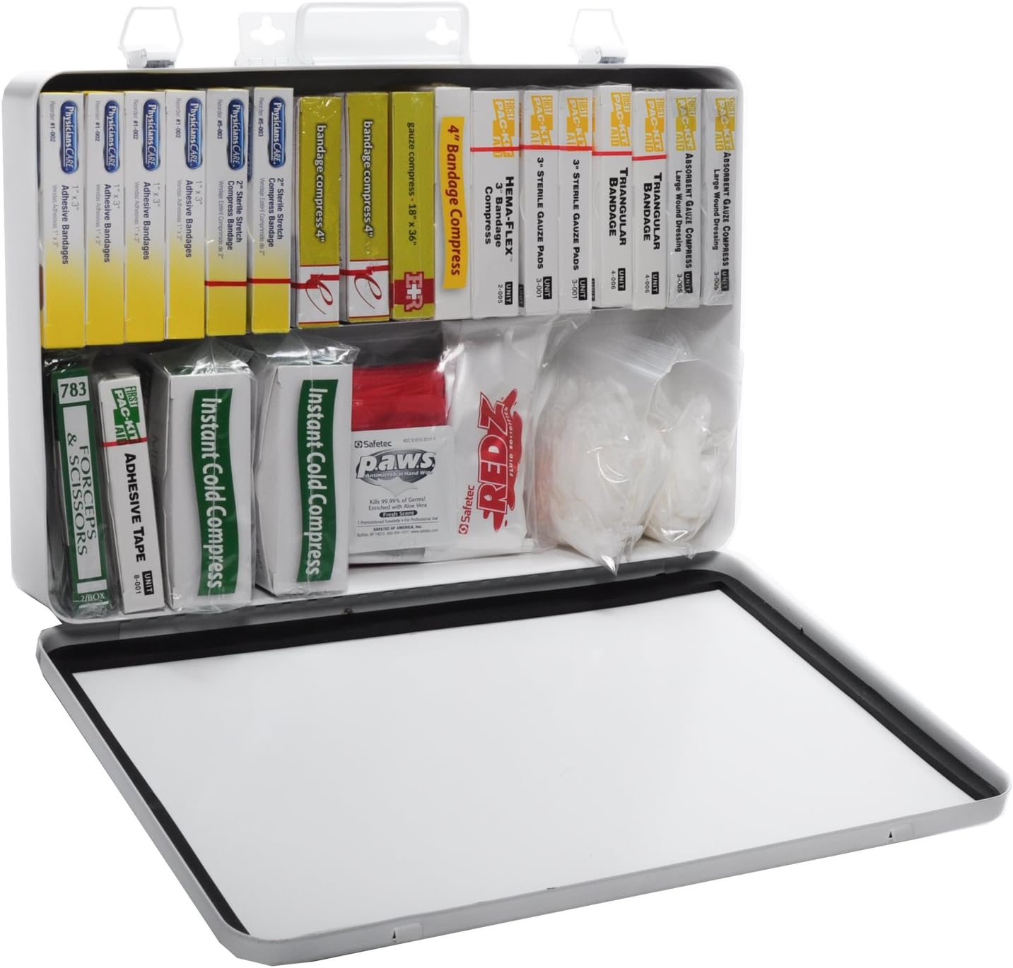 MFASCO Swimming Pool First Aid Kit - Waterproof Metal Box with Bloodborne Clean Up Supplies - Meets Michigan Pool Guidelines - Wall Mountable for Lifeguard Safety and Rescue - 14 x 10 x 2.5 inches