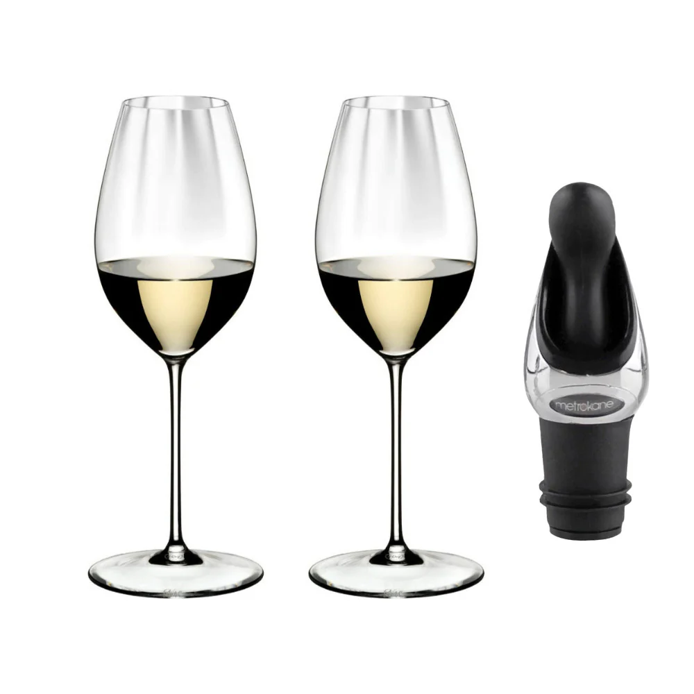 Riedel Performance Sauvignon Blanc Glass (15 oz, 2-Pack) and Wine Pourer/Stopper