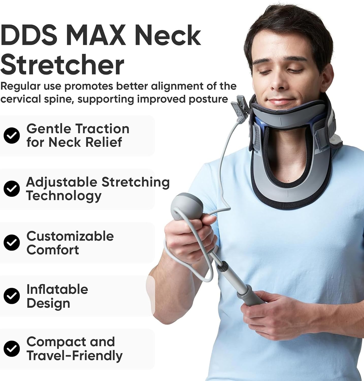 DDS, Inc. MAX Cervical Traction Collar Neck Brace for Discomfort Reduction, Neck Decompression Devices for Pinched Nerve, Stretcher, Pneumatic Support, Relaxation & Cervical Spine Alignment(13