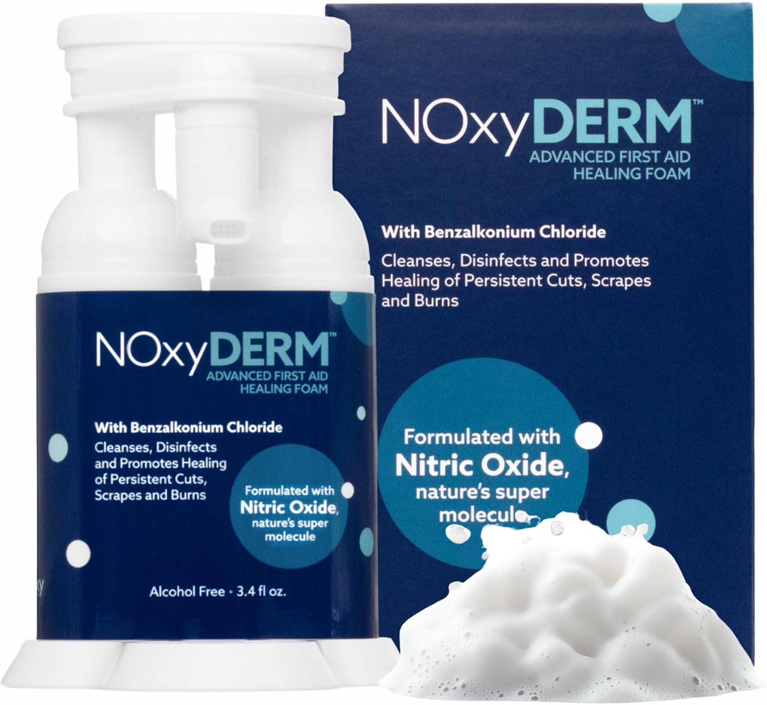 Premium Wound Care Treatment | Advanced Antiseptic Foam for Minor Cuts, Scrapes, and Burns | Formulated with Nitric Oxide | Recover and Reduced Scar Appearance | 3.4oz | NOxyDERM