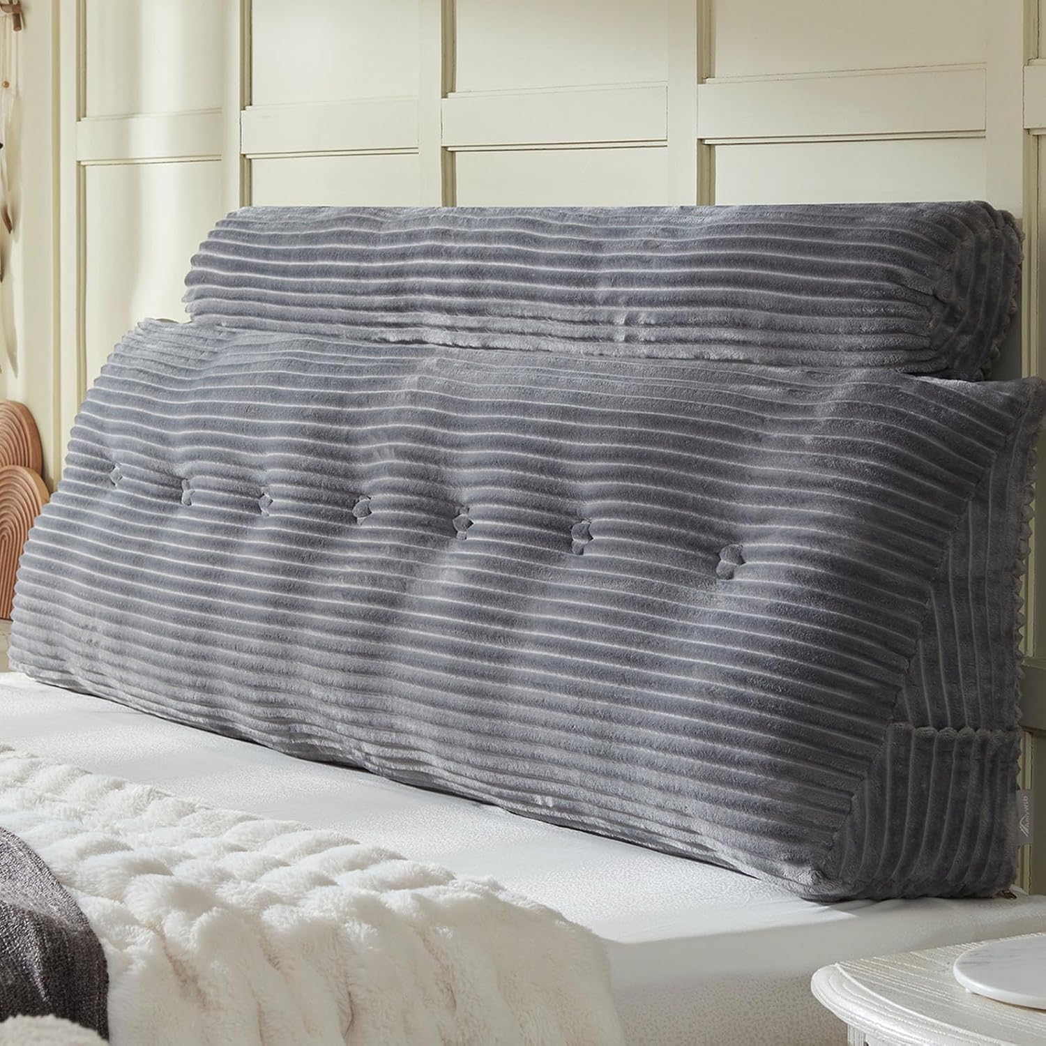 Headboard Wedge Pillow + A Long Neck Roll Pillow Body Pillow，Large Headboard Pillow with Removable Cover (Gray, King：76x8x20 inches)