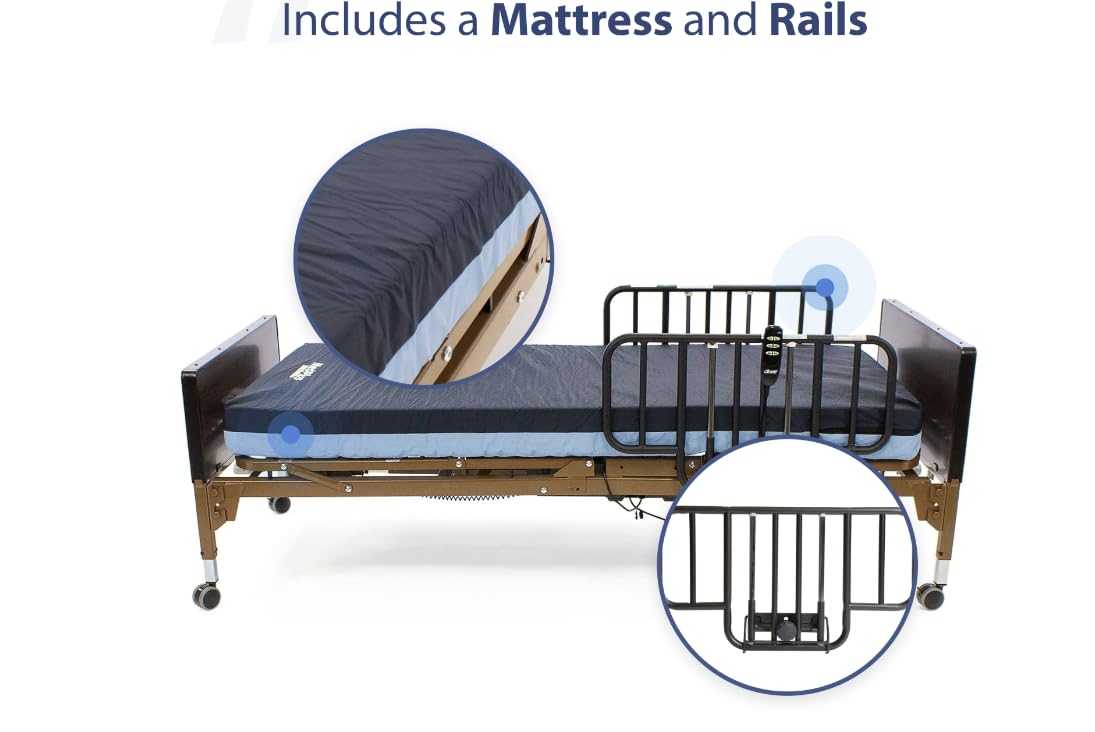 Semi-Electric Hospital Bed Set - Foam Mattress and Half Rails Included - Enhanced Comfort and Convenience