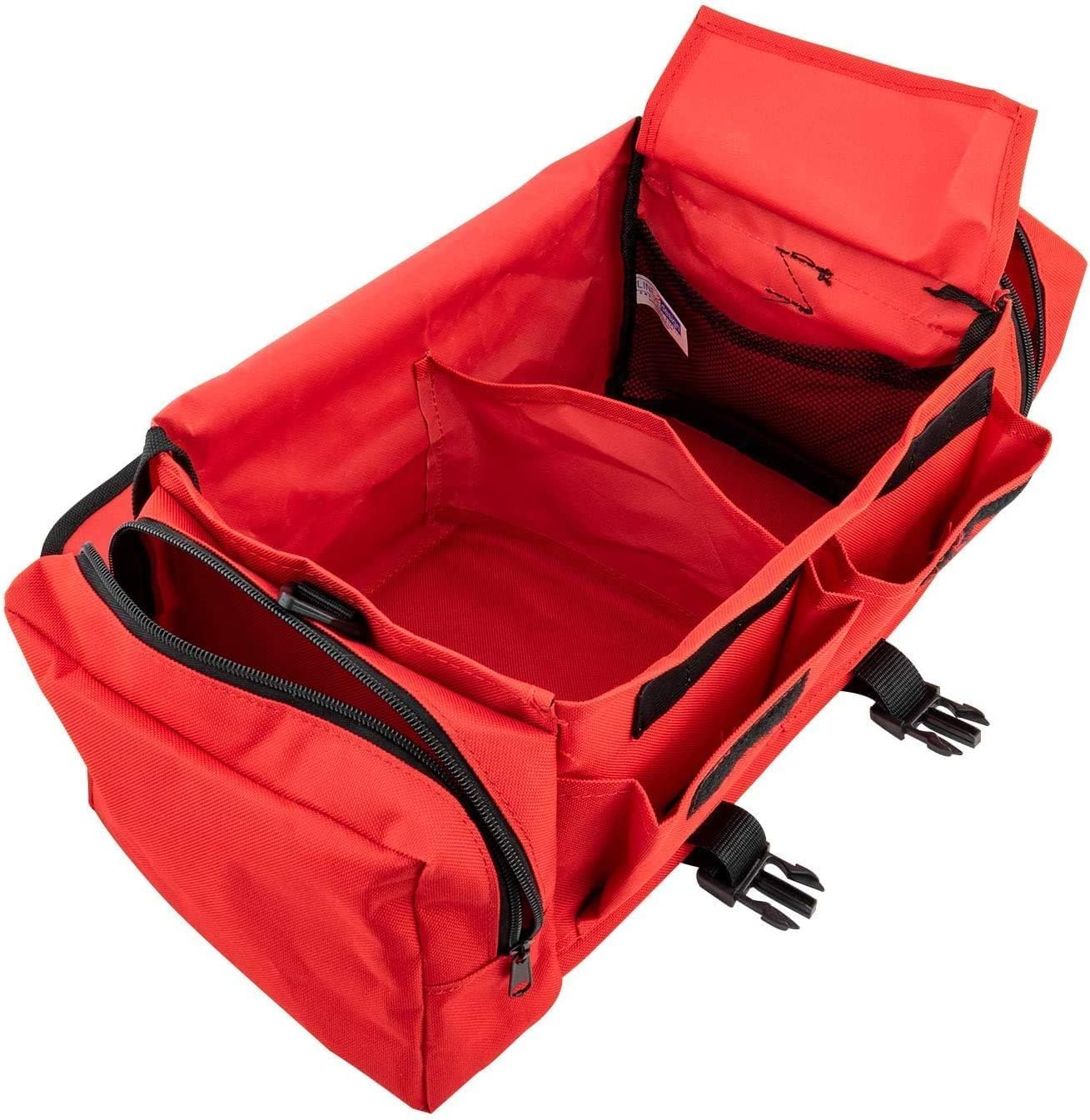 Line2design Emergency Fire First Responder Kit - Fully Stocked EMS Supplies First Aid Rescue Trauma Tactical Bag - EMS EMT Paramedic Complete Lifeguard Medical Supplies for Natural Disasters - Red