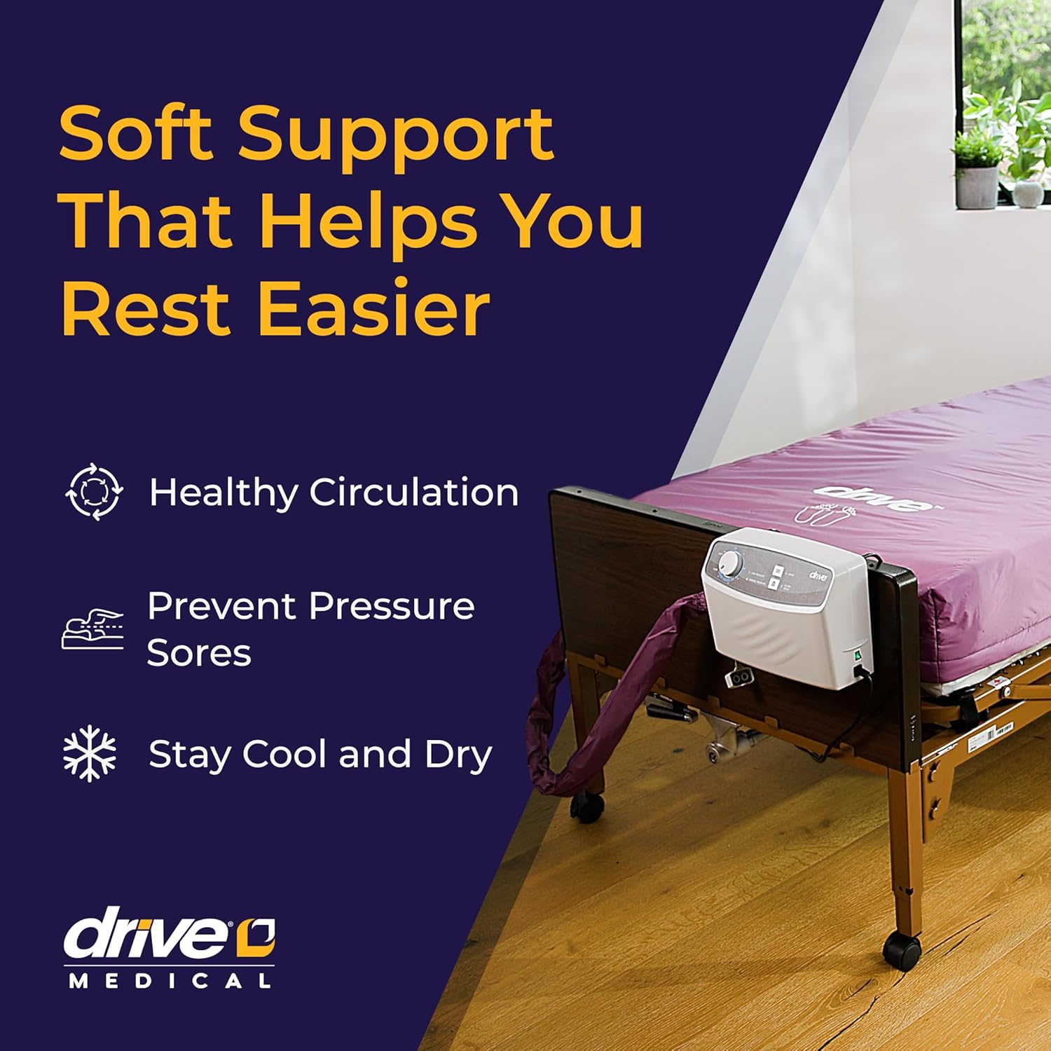 Drive Medical Med-Aire Low Air Loss Mattress Replacement System - Alternating Pressure - Pressure Redistribution Mattress - Moisture Wicking Cover - Home or Facility Use