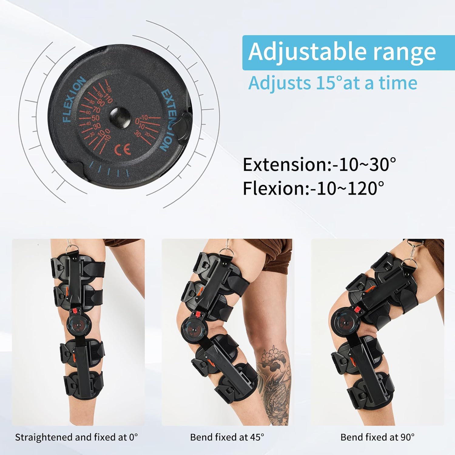 Hinged Knee Brace with Shoulder Strap, Post OP Medical Knee Stabilizer, Adjustable ROM Knee Support, for ACL, Post ACL and Cruciate Ligament Injury Rehabilitation Fit Right or Left Foot Unisex
