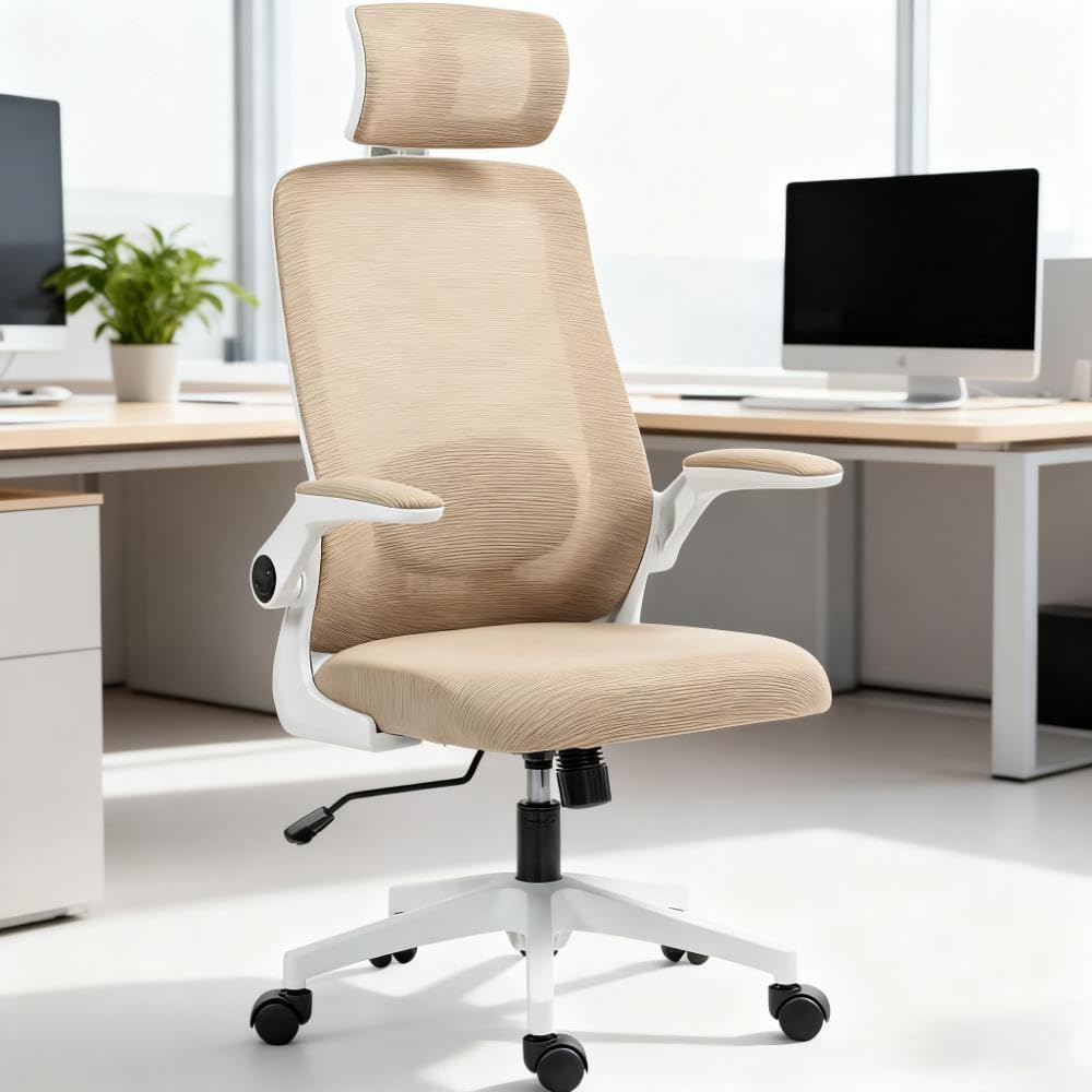 Ergonomic Mesh Office Chair with Adjustable Headrest & Lumbar Support, Flip-Up Armrests, 265 lbs Capacity